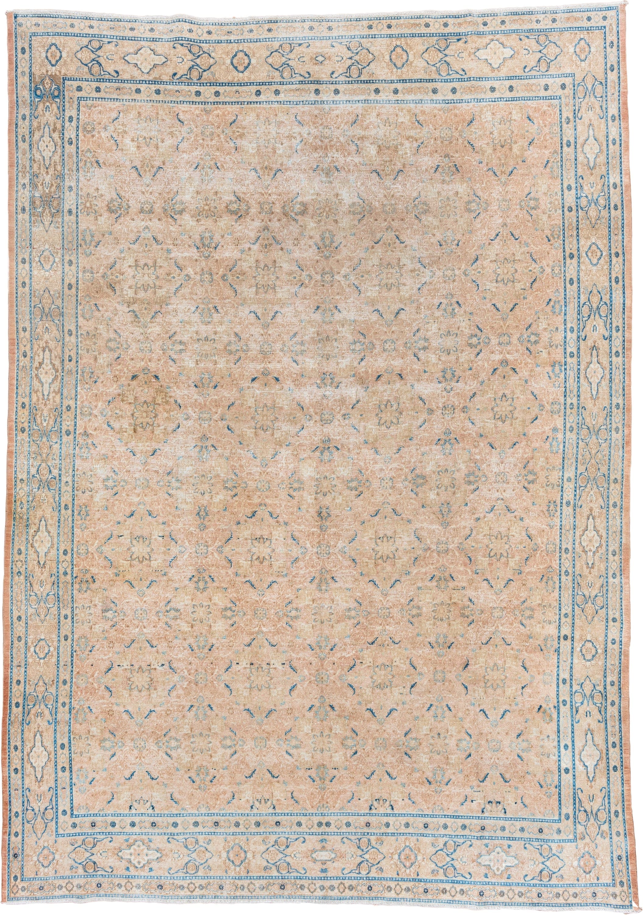 8' x 12' one-of-a-kind handmade vintage Khorassan large size rug. Color palette: beige, sky blue, ivory, sand, taupe, camel