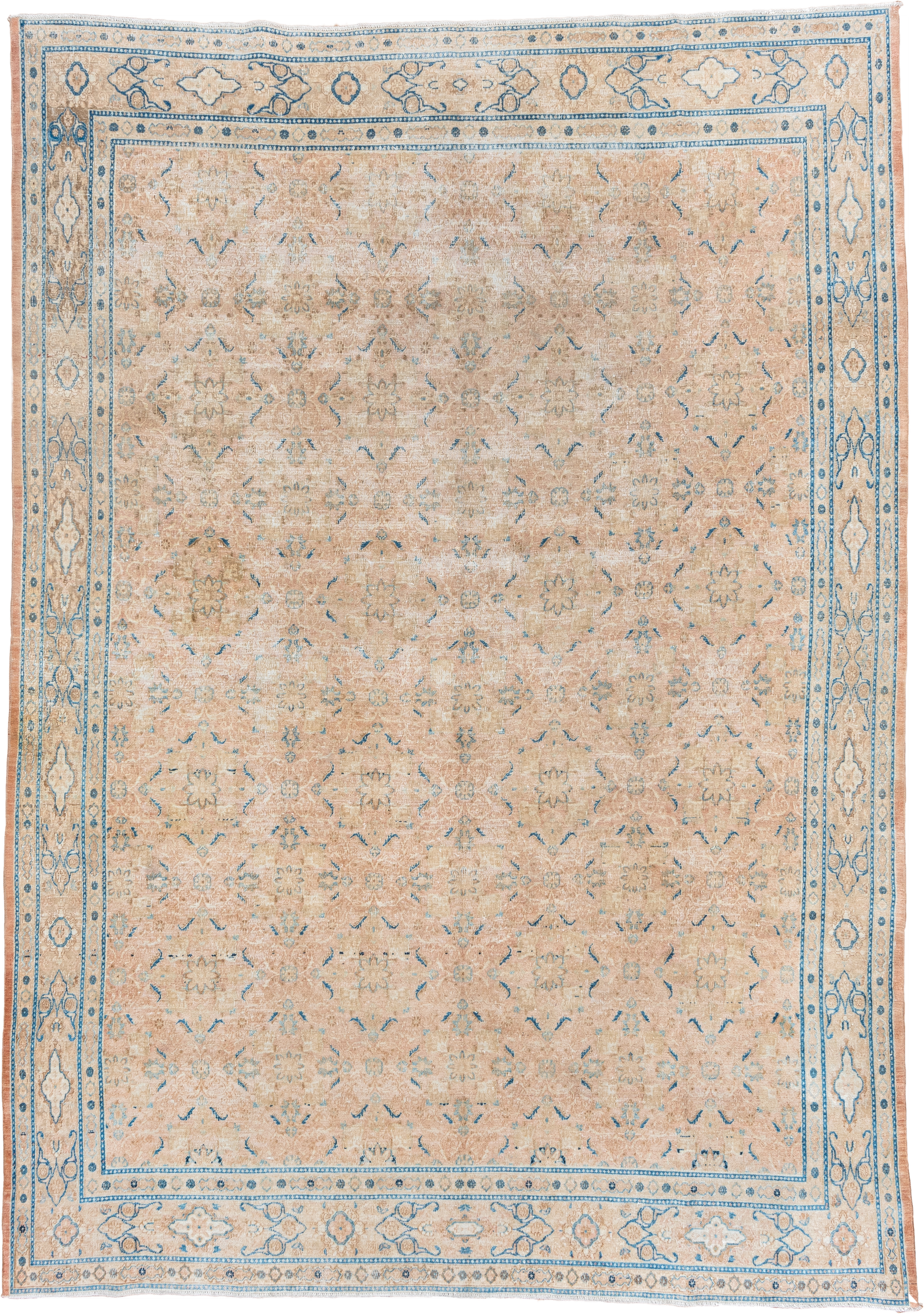 8' x 12' one-of-a-kind handmade vintage Khorassan large size rug. Color palette: beige, sky blue, ivory, sand, taupe, camel