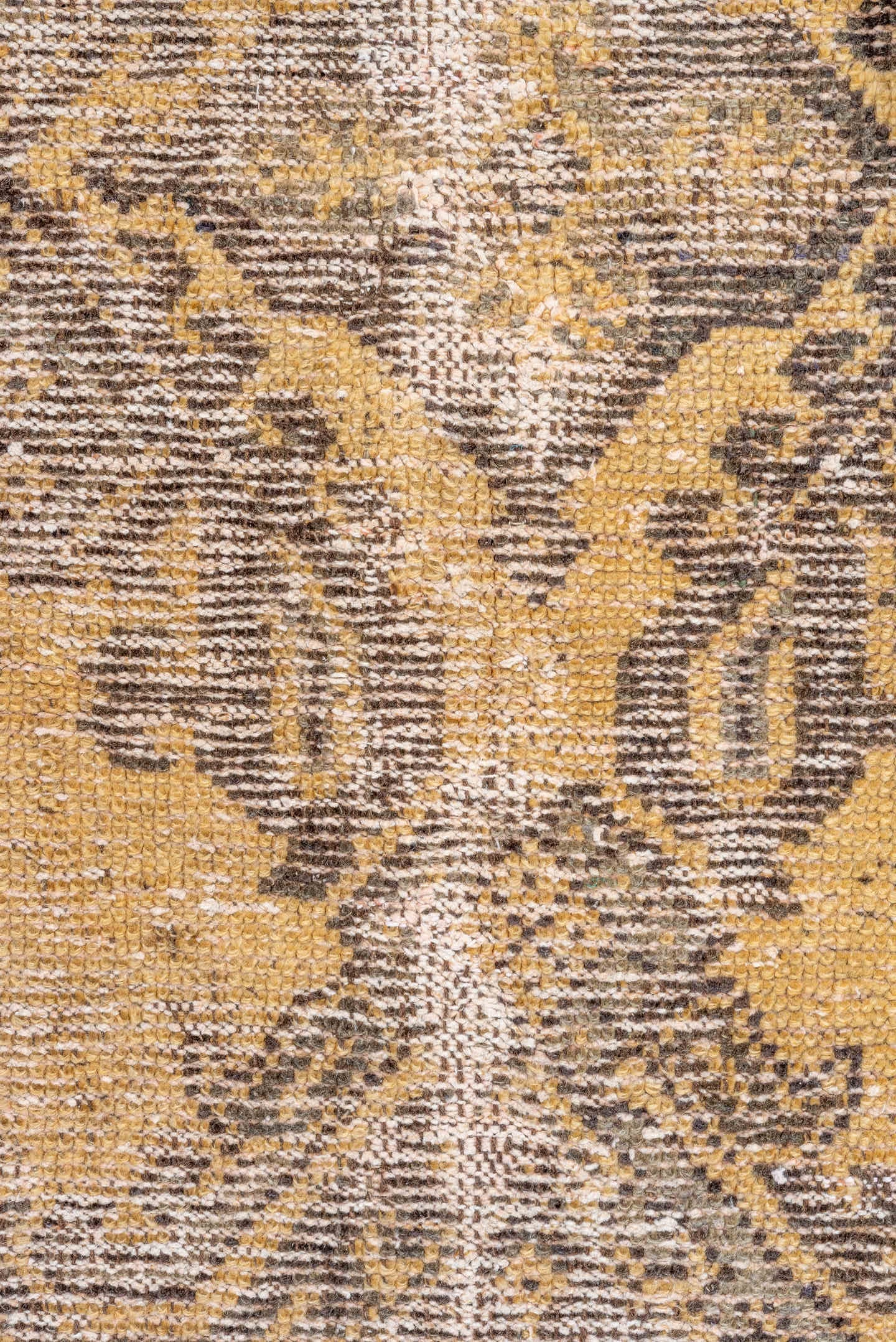 3' x 4' one-of-a-kind handmade vintage Oushak small size rug. Color palette: camel, brown, taupe, ivory, beige, gray