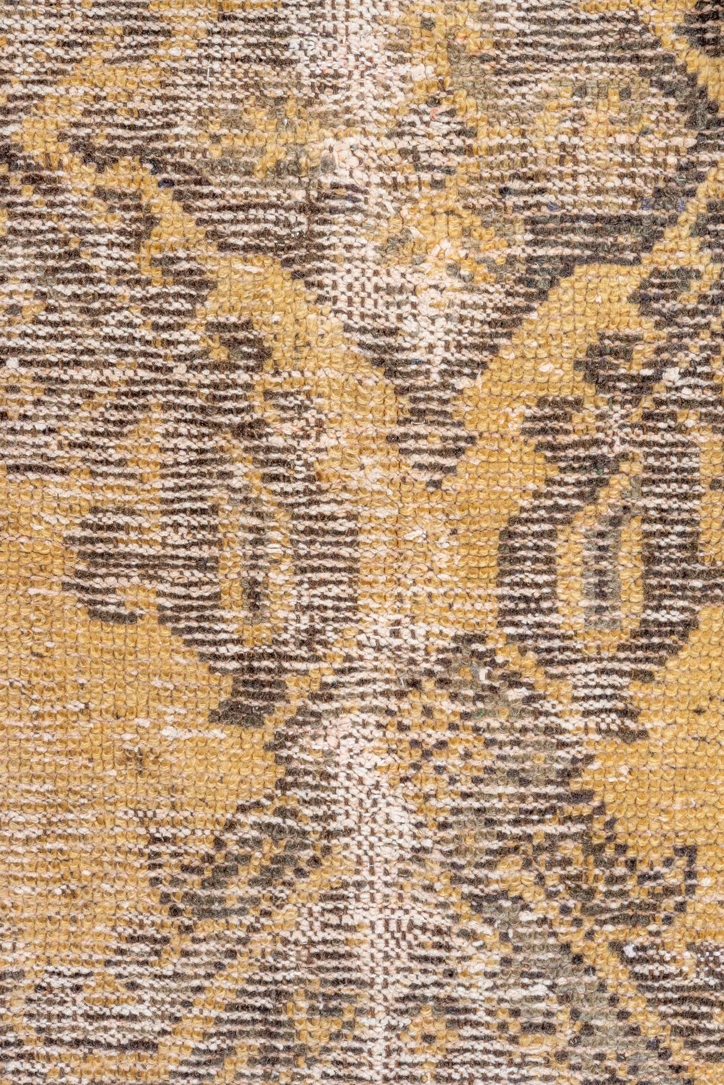 3' x 4' one-of-a-kind handmade vintage Oushak small size rug. Color palette: camel, brown, taupe, ivory, beige, gray