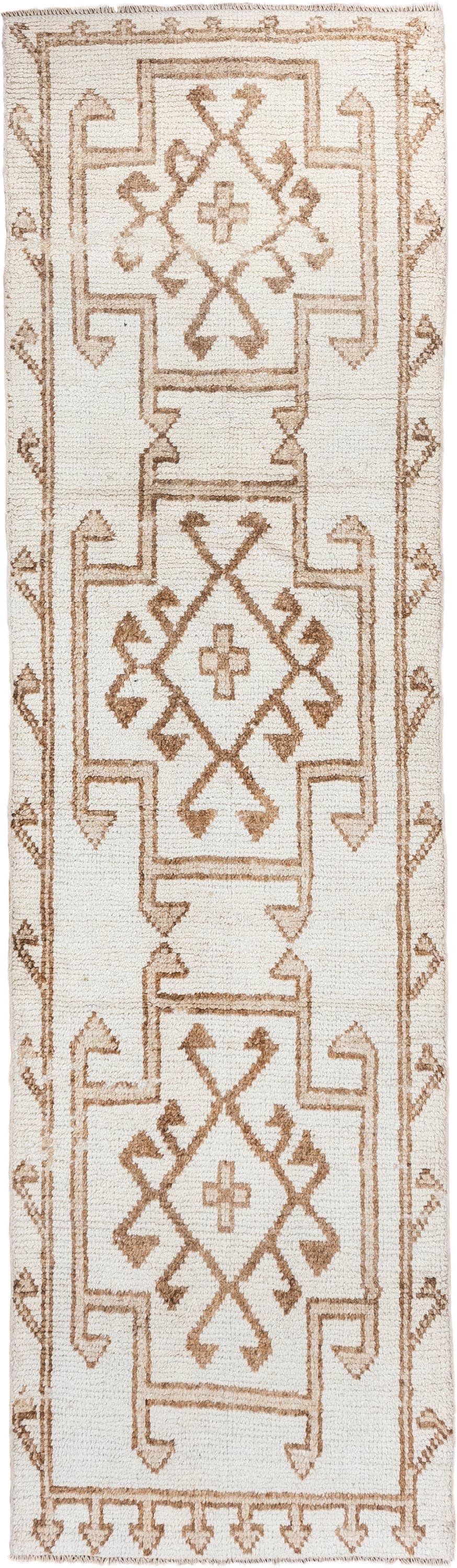 3' x 11' one-of-a-kind handmade vintage Oushak runner rug. Color palette: ivory, tan, camel, beige