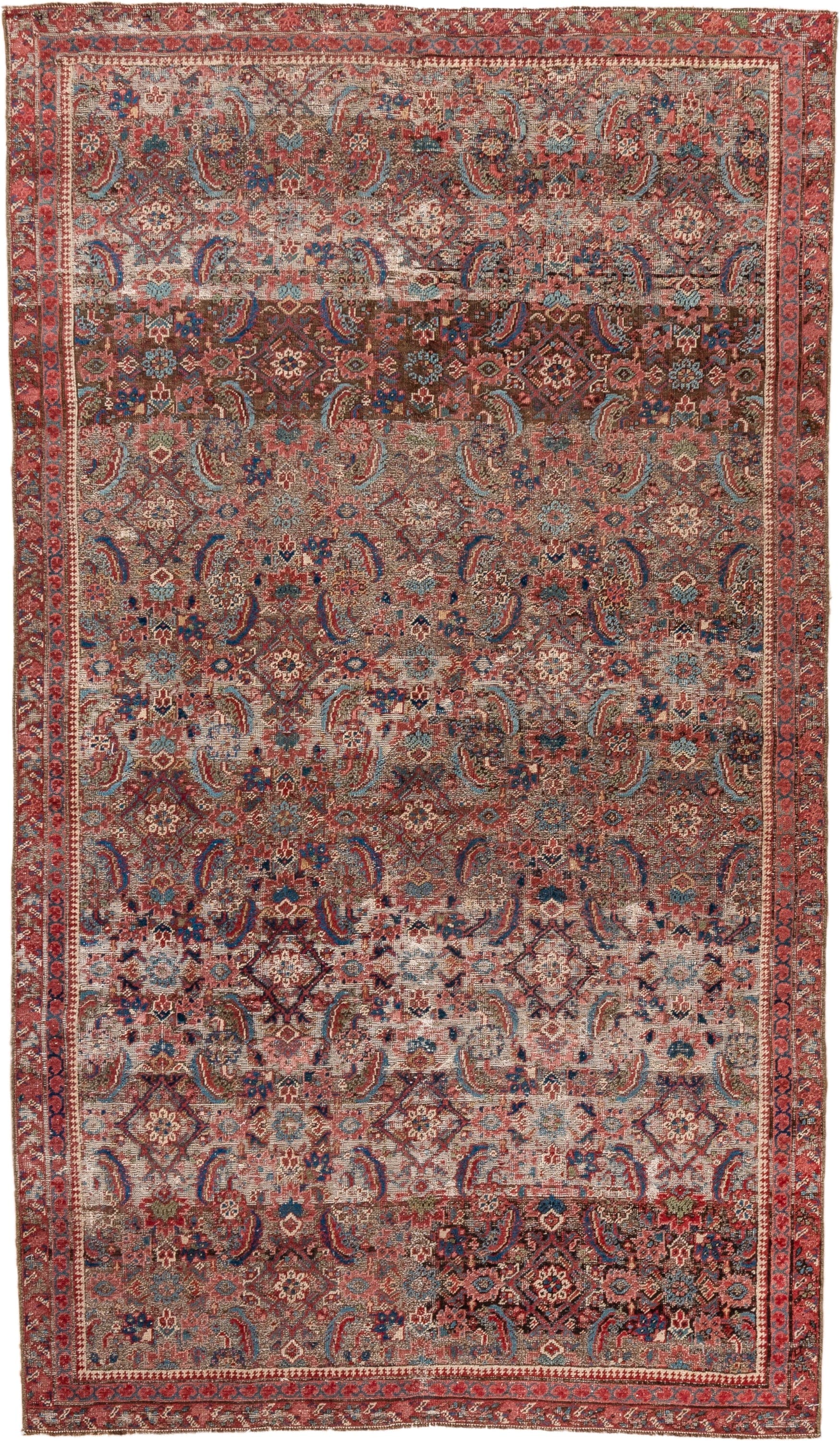 5' x 9' one-of-a-kind handmade vintage Bakhshayesh medium size rug. Color palette: rust, ivory, brown, brick, navy, sky_blue