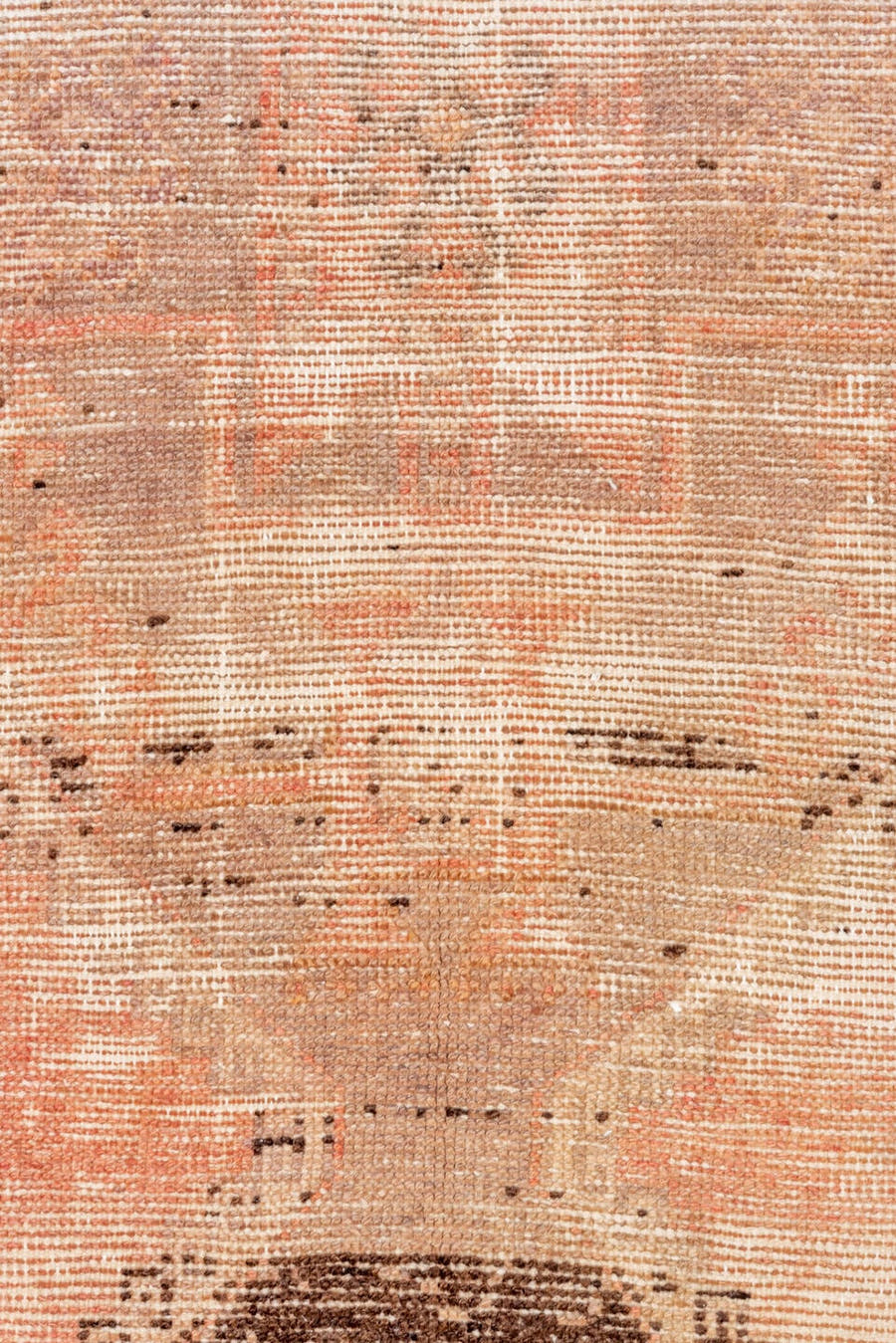 3' x 8' one-of-a-kind handmade vintage Oushak runner rug. Color palette: coral, taupe, brown, ivory, rose, charcoal