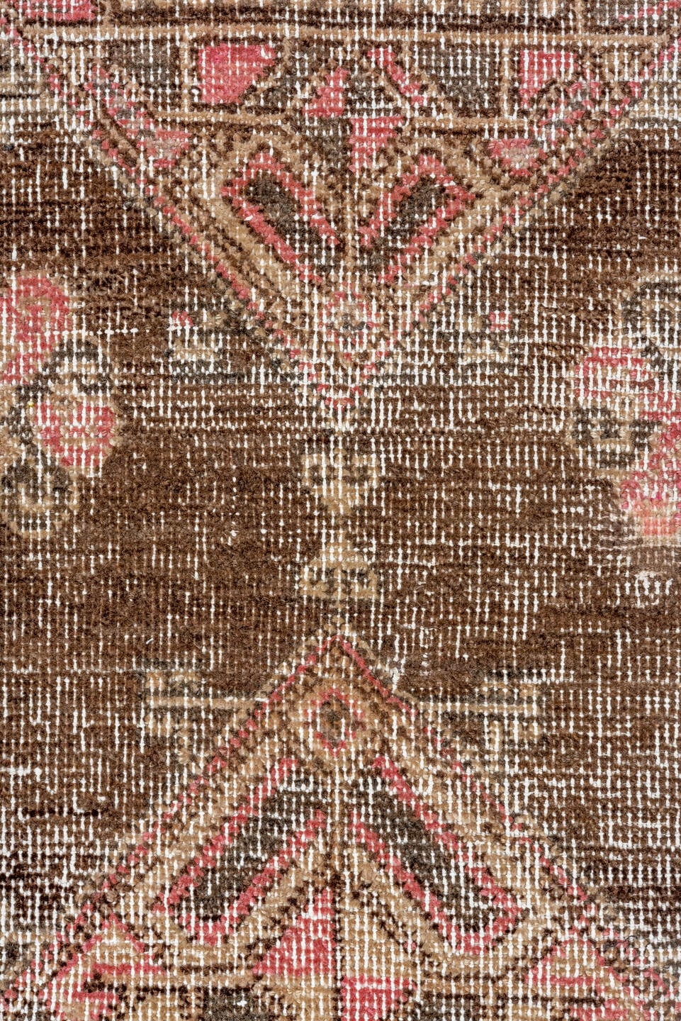 4' x 9' one-of-a-kind handmade vintage Oushak runner rug. Color palette: brown, taupe, ivory, rose, charcoal, beige, gray