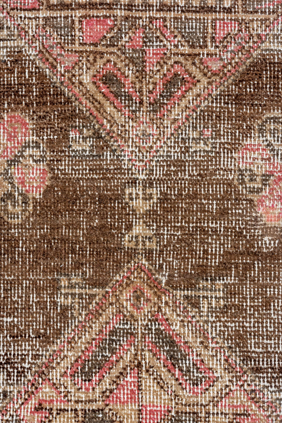 4' x 9' one-of-a-kind handmade vintage Oushak runner rug. Color palette: brown, taupe, ivory, rose, charcoal, beige, gray