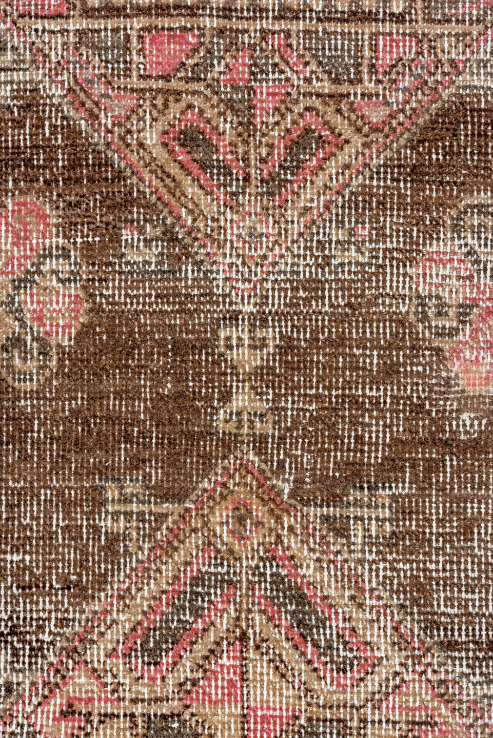 4' x 9' one-of-a-kind handmade vintage Oushak runner rug. Color palette: brown, taupe, ivory, rose, charcoal, beige, gray