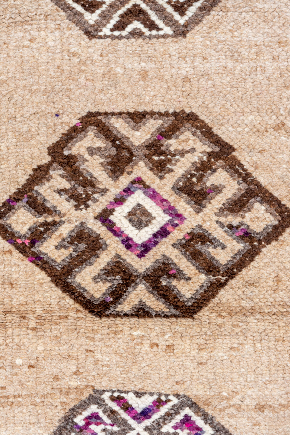 2' x 11' one-of-a-kind handmade vintage Kars runner rug. Color palette: camel, brown, ivory, taupe, violet, beige, gray