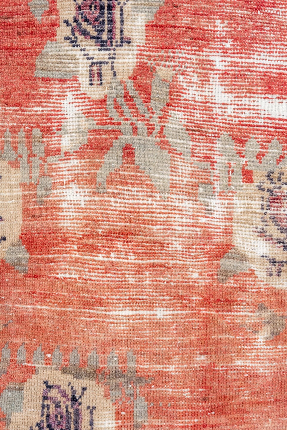 3' x 8' one-of-a-kind handmade vintage Oushak runner rug. Color palette: coral, ivory, slate, charcoal, rose, terracotta