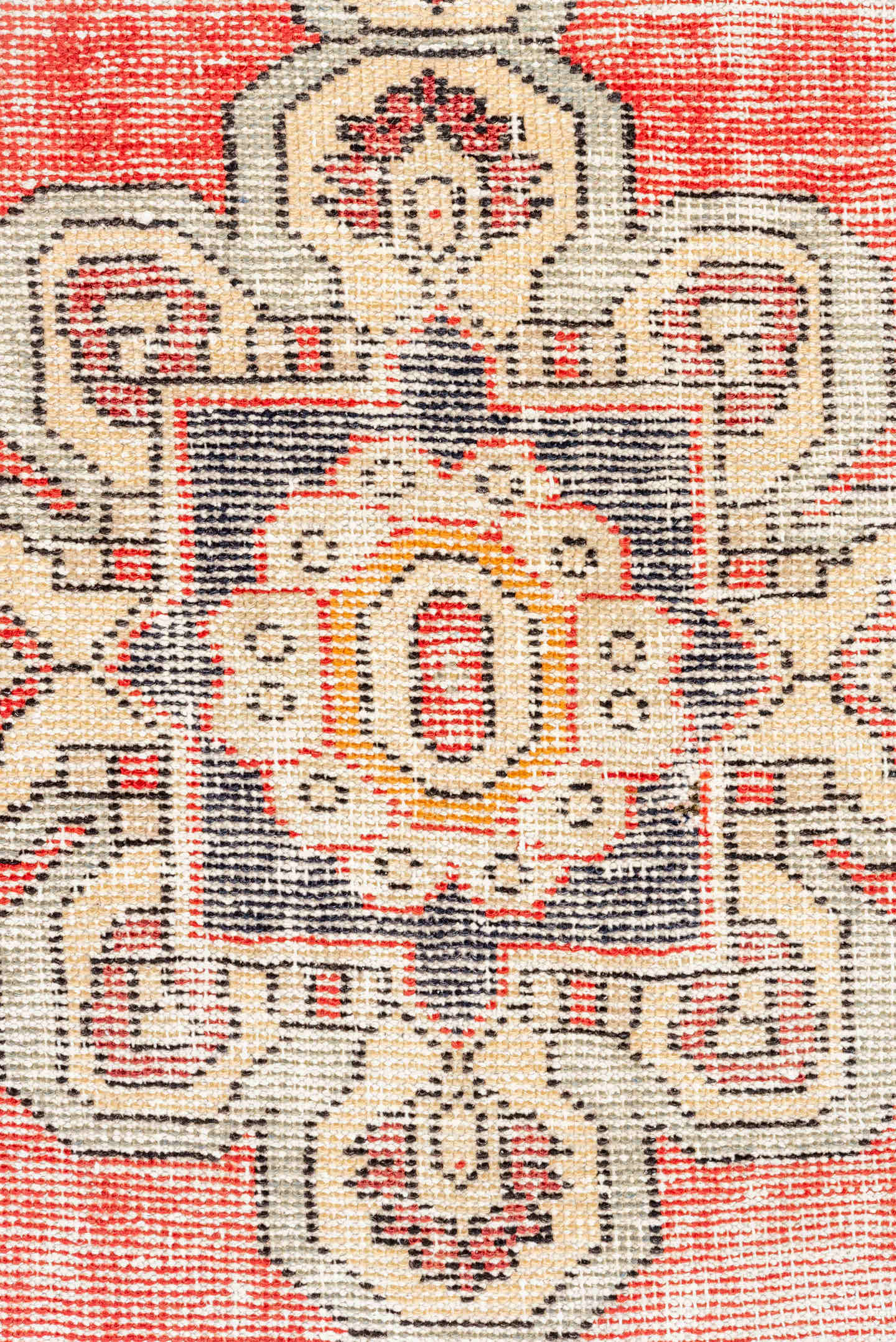 2' x 8' one-of-a-kind handmade vintage Oushak runner rug. Color palette: coral, ivory, charcoal, taupe, terracotta, gold
