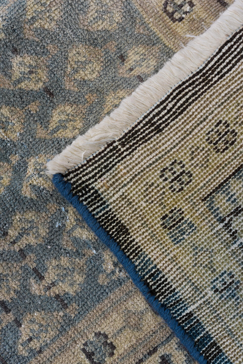 7' x 10' one-of-a-kind handmade vintage Tabriz large size rug. Color palette: blue, ivory, slate, charcoal, taupe, gray