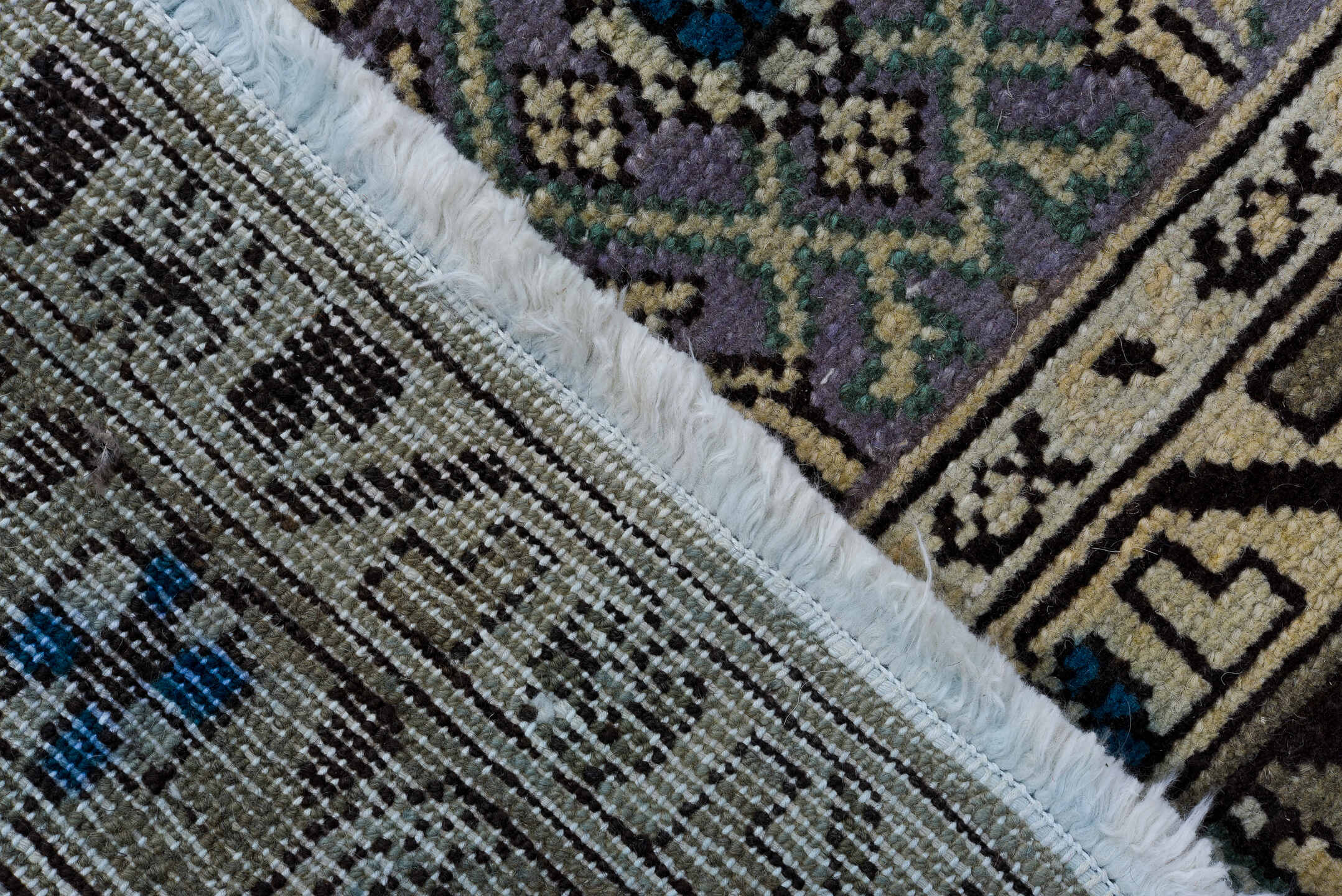 3' x 12' one-of-a-kind handmade vintage Malayer runner rug. Color palette: taupe, violet, ivory, brown, slate, teal