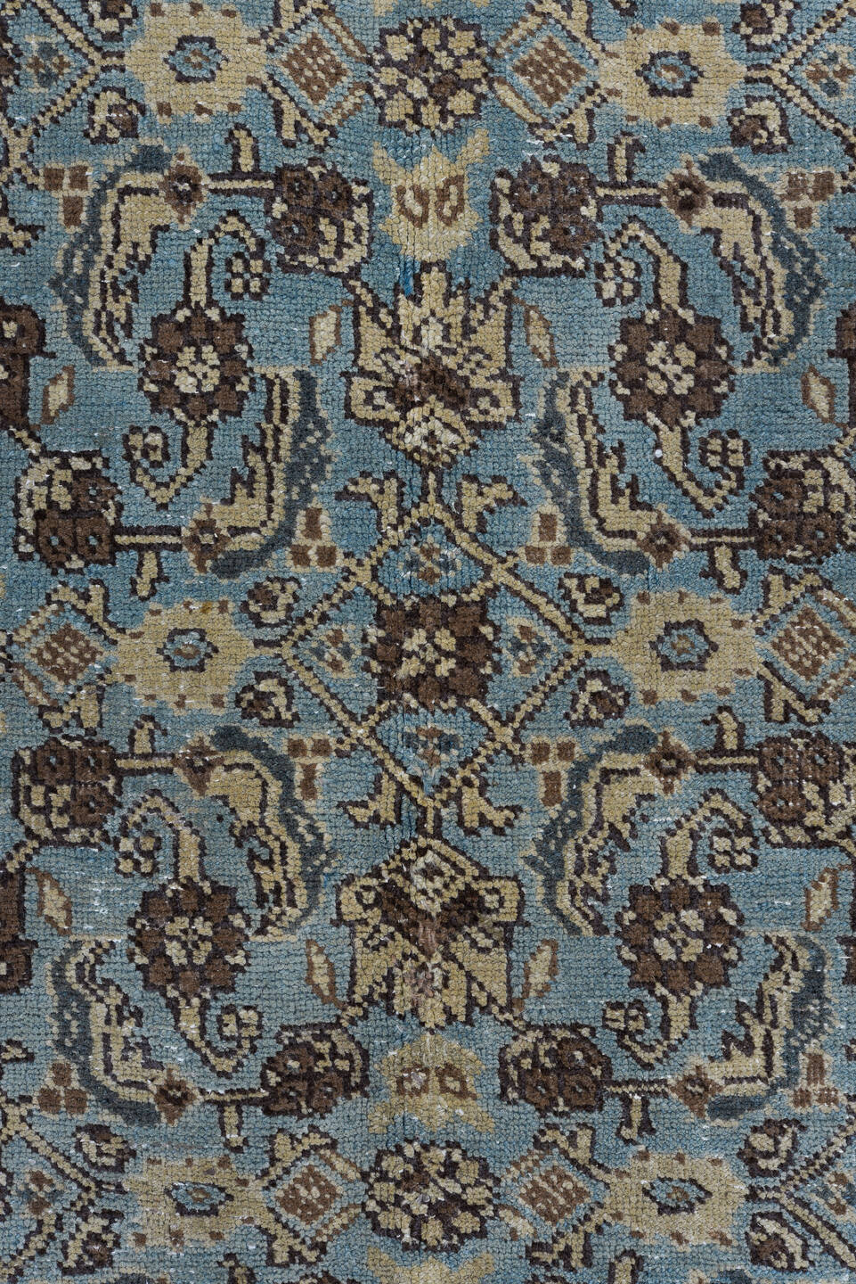 7' x 10' one-of-a-kind handmade vintage Tabriz large size rug. Color palette: blue, ivory, taupe, charcoal, slate, camel