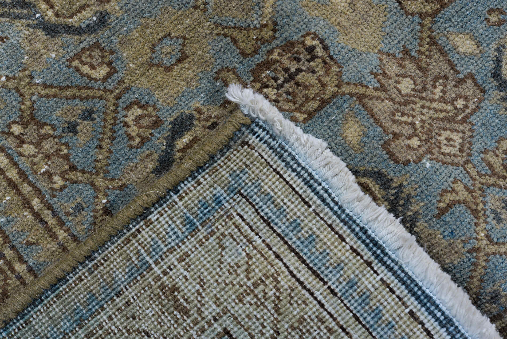 7' x 10' one-of-a-kind handmade vintage Tabriz large size rug. Color palette: blue, ivory, taupe, charcoal, slate, camel
