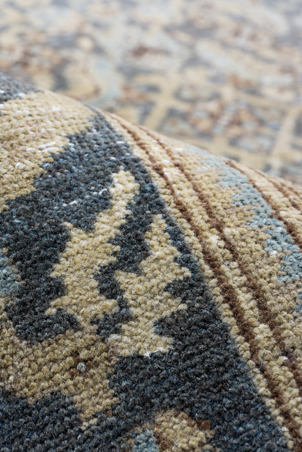 7' x 10' one-of-a-kind handmade vintage Tabriz large size rug. Color palette: blue, ivory, taupe, charcoal, slate, camel