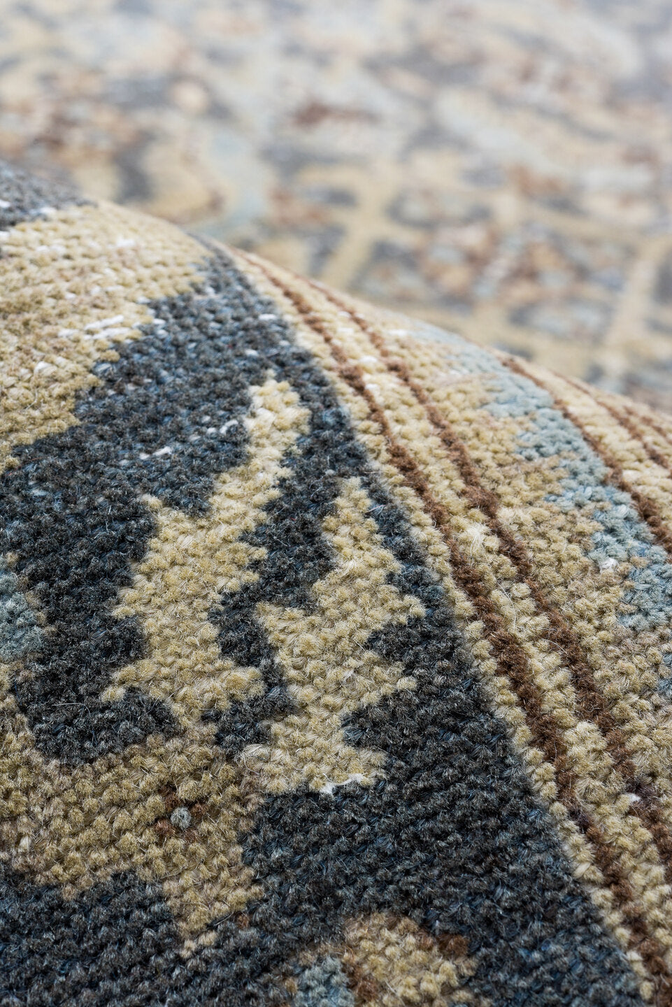 7' x 10' one-of-a-kind handmade vintage Tabriz large size rug. Color palette: blue, ivory, taupe, charcoal, slate, camel
