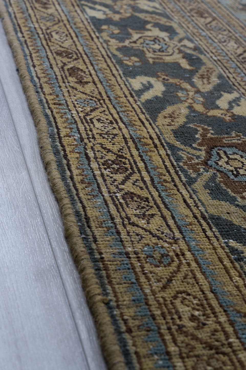 7' x 10' one-of-a-kind handmade vintage Tabriz large size rug. Color palette: blue, ivory, taupe, charcoal, slate, camel