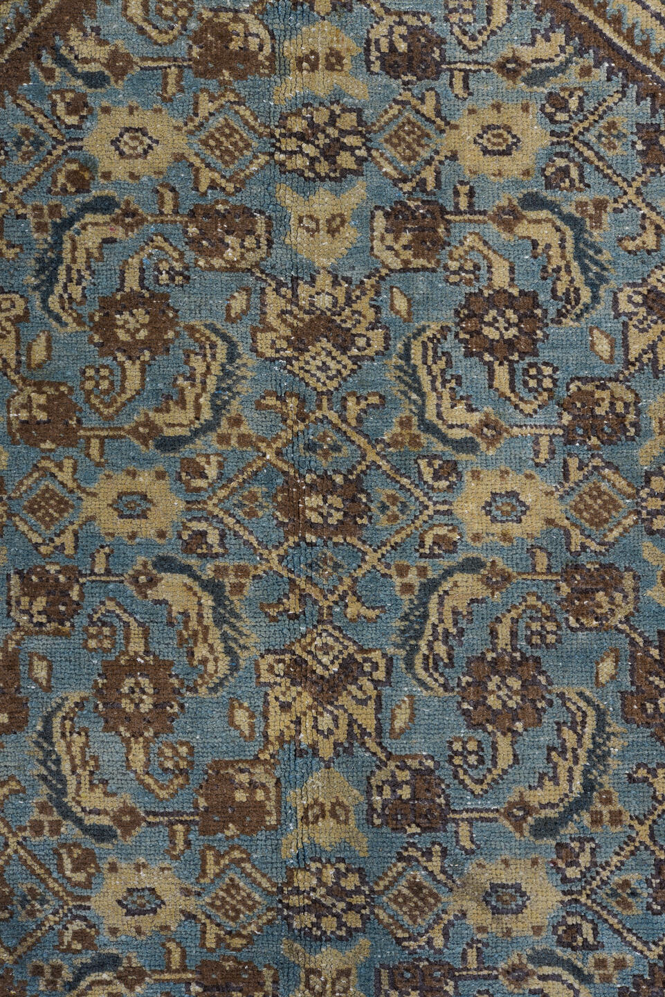 7' x 10' one-of-a-kind handmade vintage Tabriz large size rug. Color palette: blue, navy, ivory, camel, taupe, brown, beige