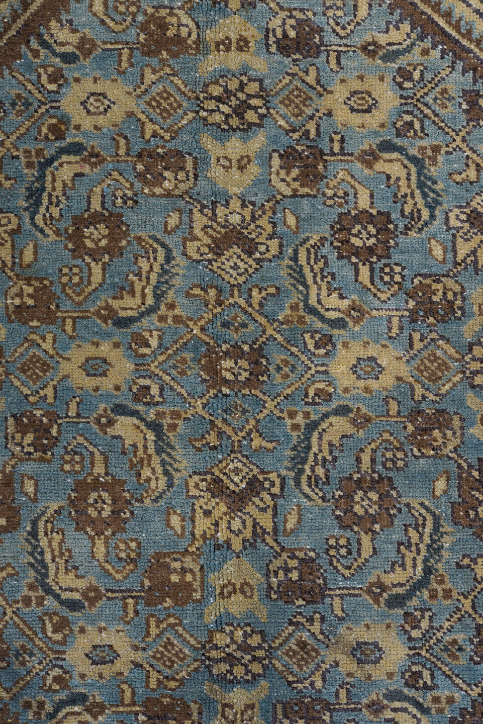 7' x 10' one-of-a-kind handmade vintage Tabriz large size rug. Color palette: blue, navy, ivory, camel, taupe, brown, beige