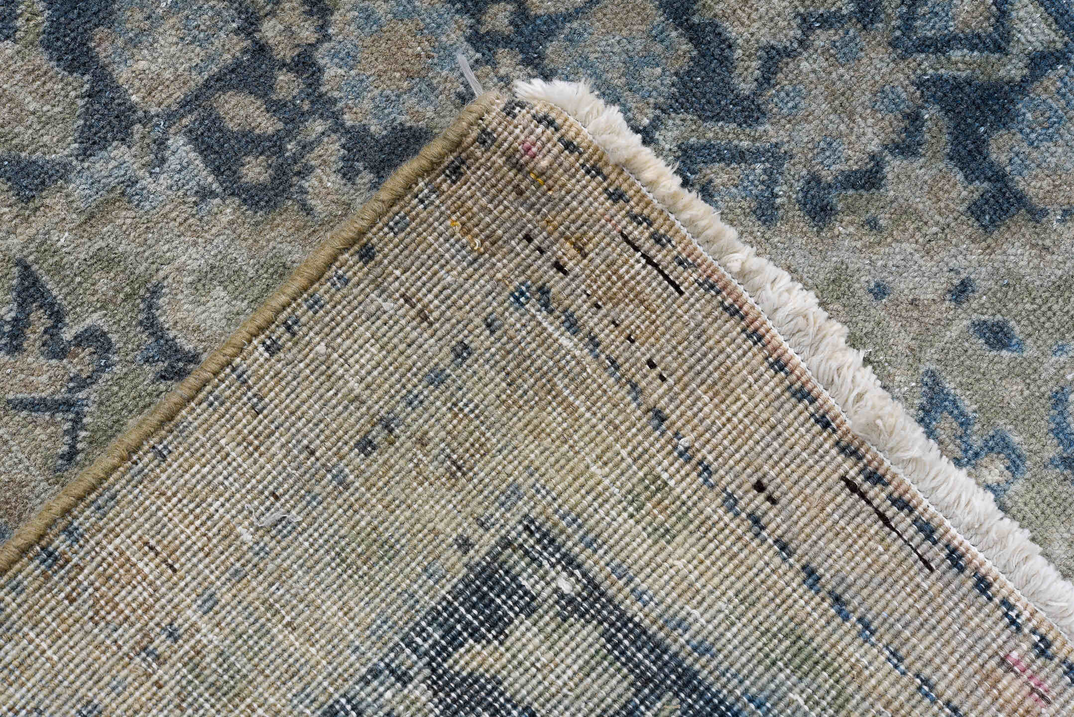 7' x 10' one-of-a-kind handmade vintage Tabriz large size rug. Color palette: blue, ivory, slate, cream, taupe, beige, gray