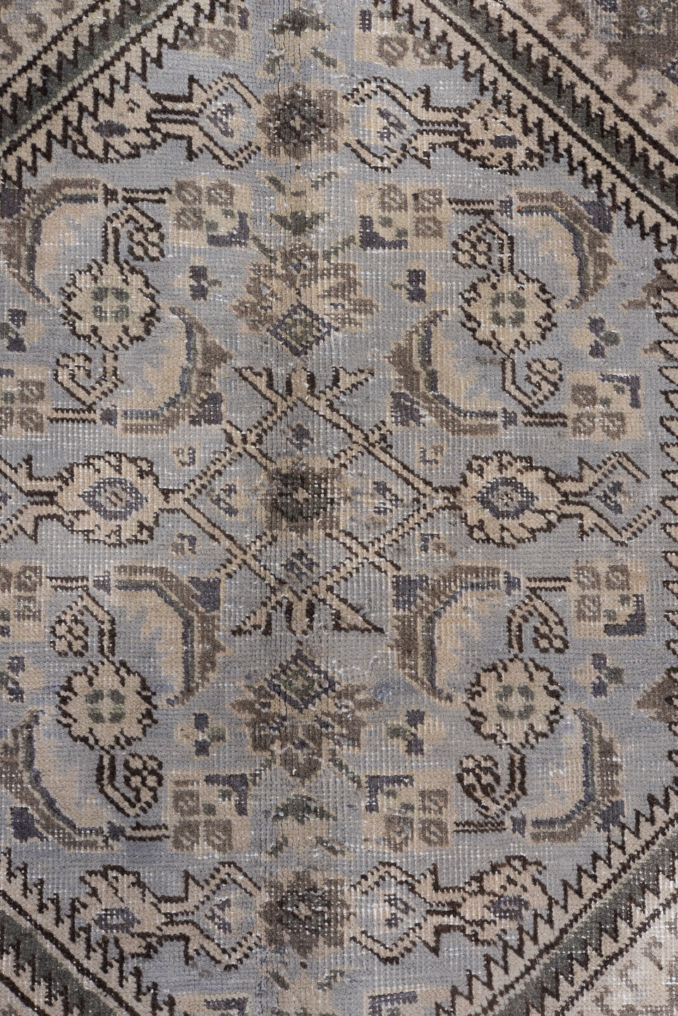 7' x 10' one-of-a-kind handmade vintage Tabriz large size rug. Color palette: taupe, brown, ivory, slate, charcoal, beige