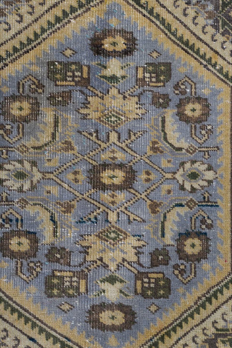 7' x 10' one-of-a-kind handmade vintage Tabriz large size rug. Color palette: taupe, charcoal, ivory, slate, camel, blue