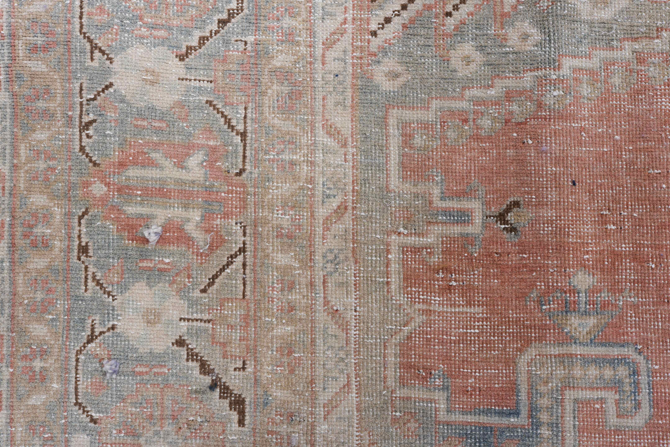 7' x 10' one-of-a-kind handmade vintage Veece large size rug. Color palette: blue, brown, dim gray, gainsboro, gray