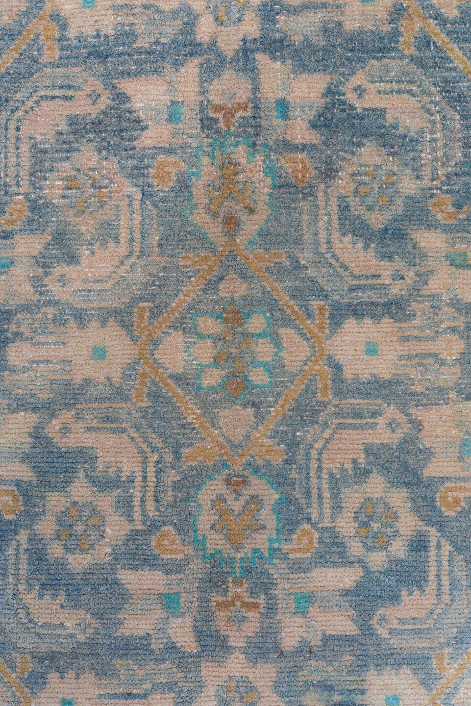 6' x 10' one-of-a-kind handmade vintage Malayer large size rug. Color palette: blue, ivory, blush, taupe, camel, teal, tan