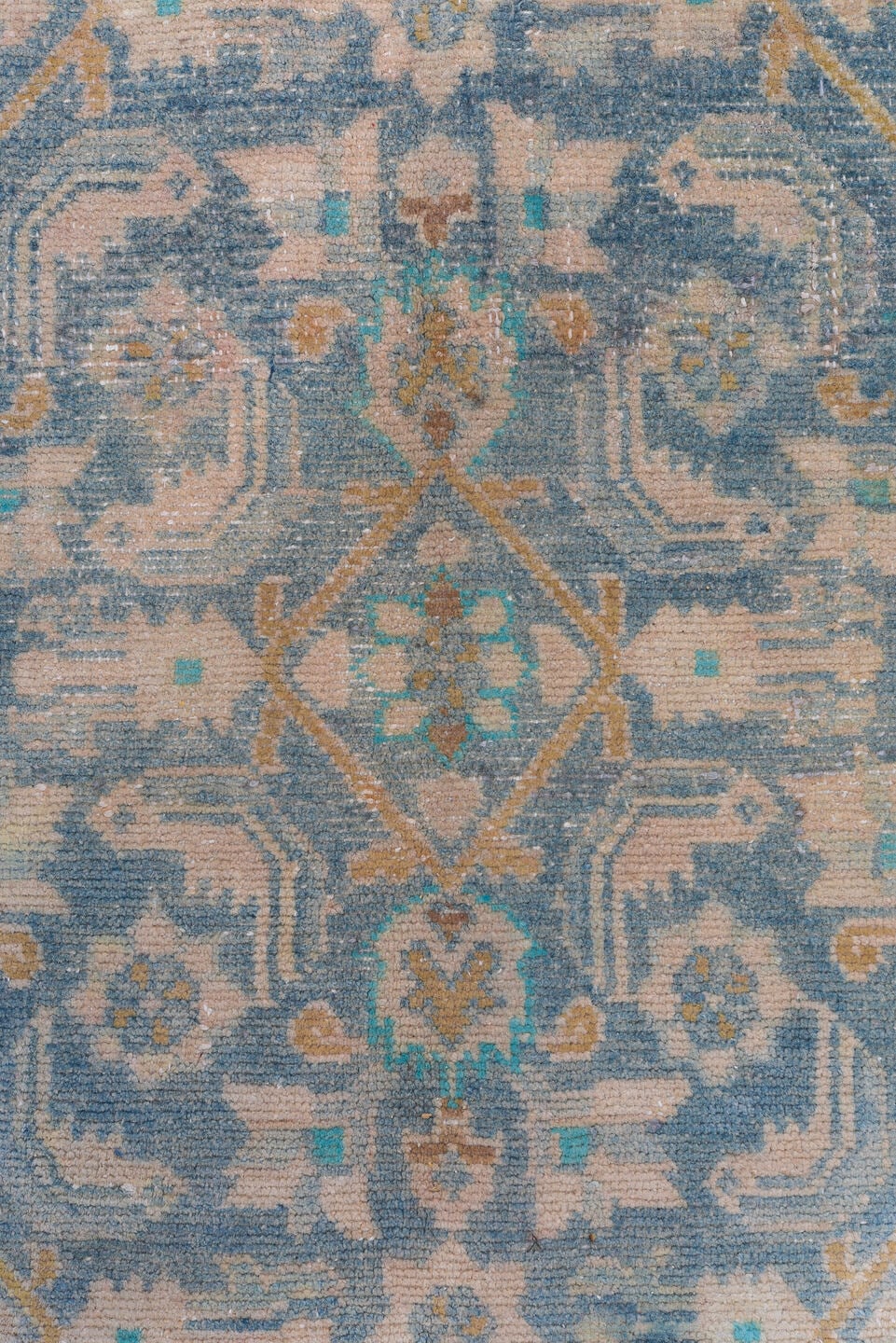 6' x 10' one-of-a-kind handmade vintage Malayer large size rug. Color palette: blue, ivory, blush, taupe, camel, teal, tan