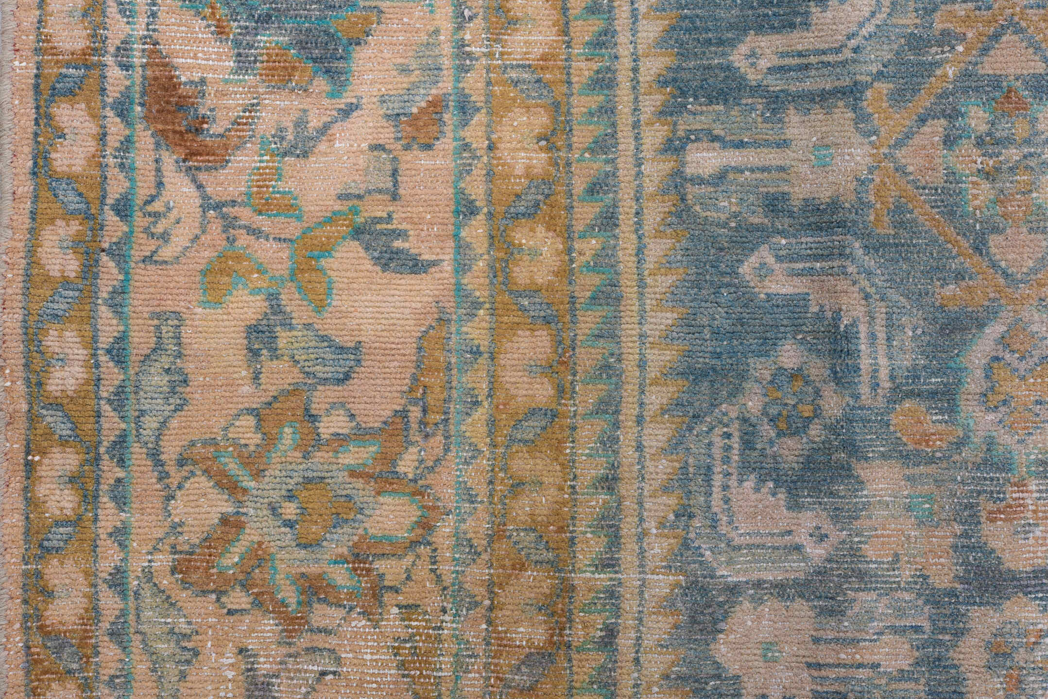6' x 10' one-of-a-kind handmade vintage Malayer large size rug. Color palette: blue, ivory, blush, taupe, camel, teal, tan