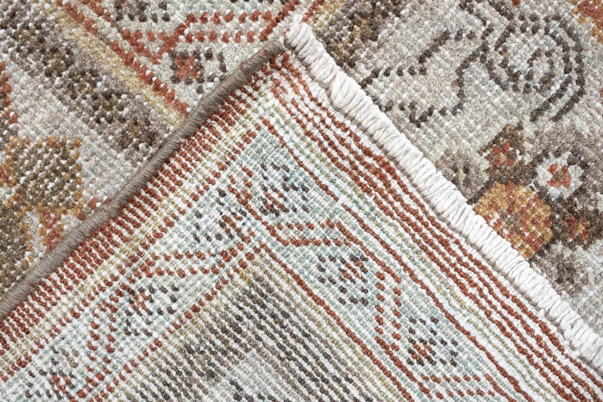 10' x 13' one-of-a-kind handmade antique Mahal oversize rug. Color palette: terracotta, ivory, taupe, sage, gray, rust