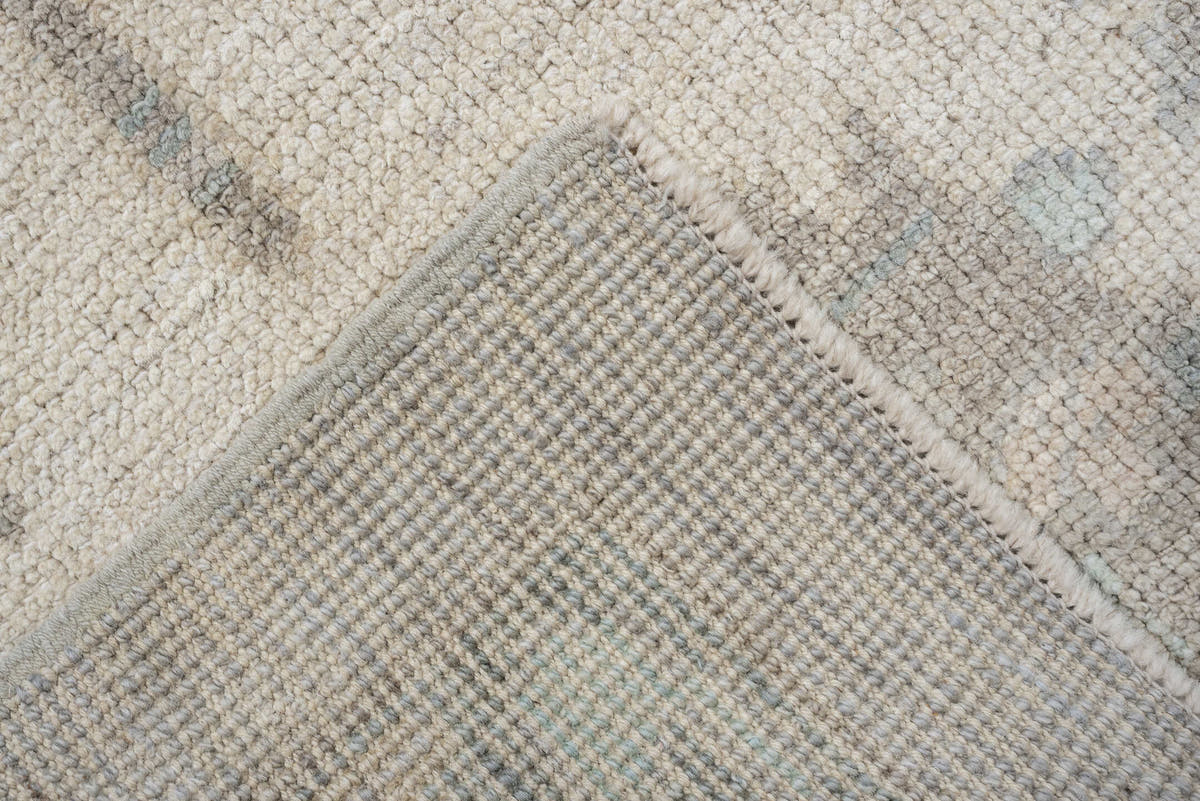 8' x 10' one-of-a-kind handmade vintage Oushak large size rug. Color palette: pale blue, ivory, taupe, cream, sage, beige