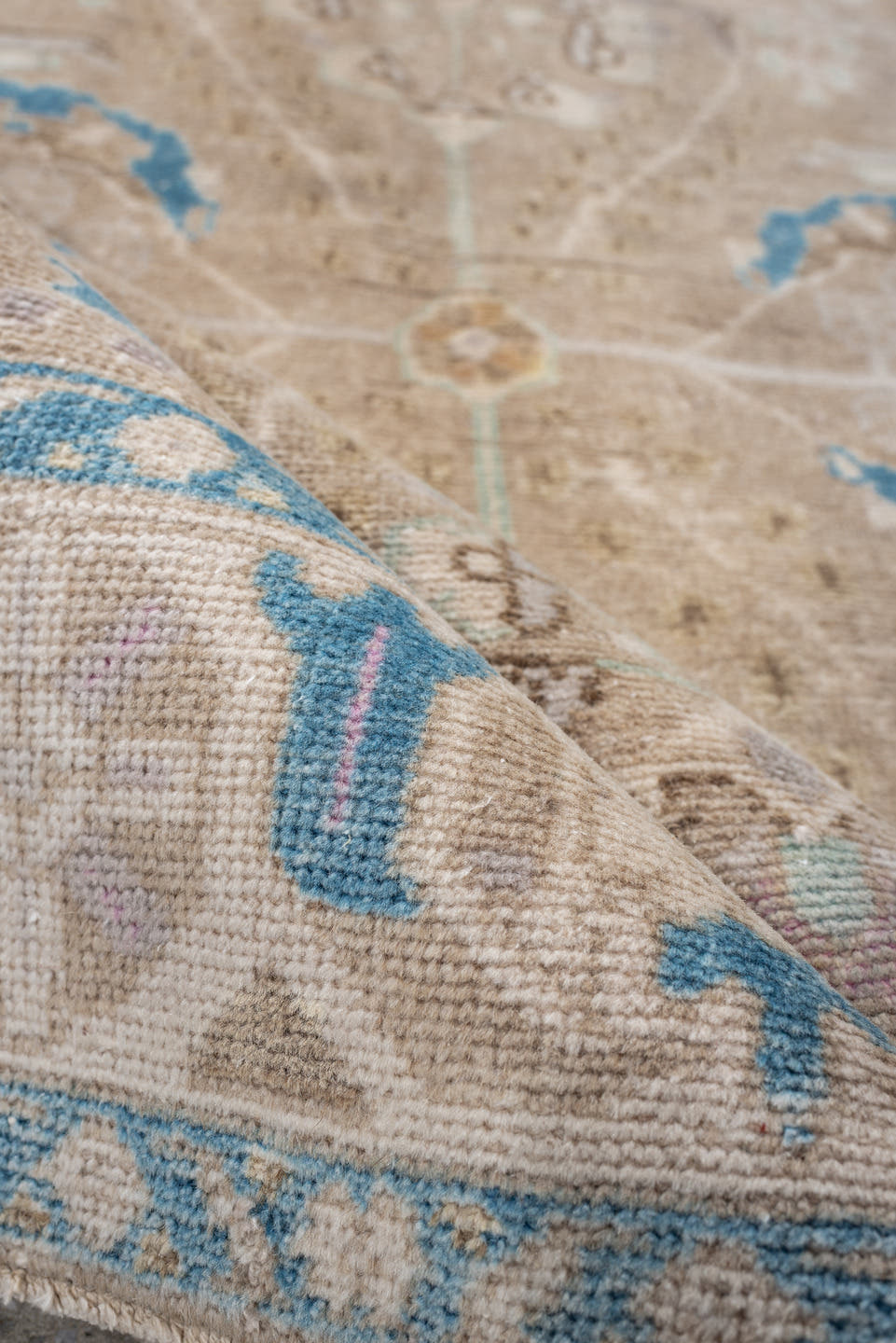 4' x 9' one-of-a-kind handmade antique Hamadan runner rug. Color palette: taupe, ivory, sky blue, beige, sand, pale aqua