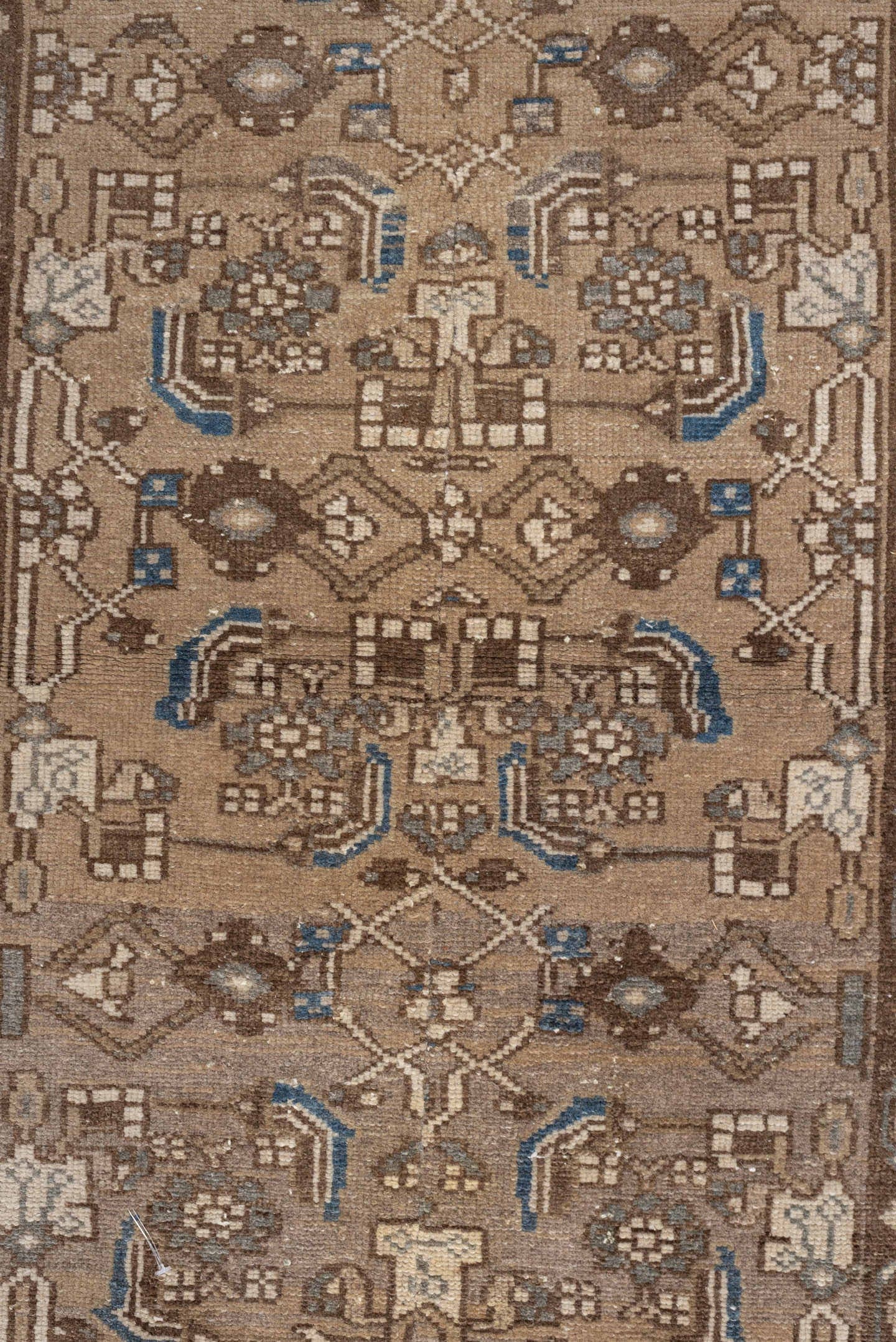 2' x 8' one-of-a-kind handmade antique Hamadan runner rug. Color palette: camel, taupe, ivory, brown, slate, blue, beige