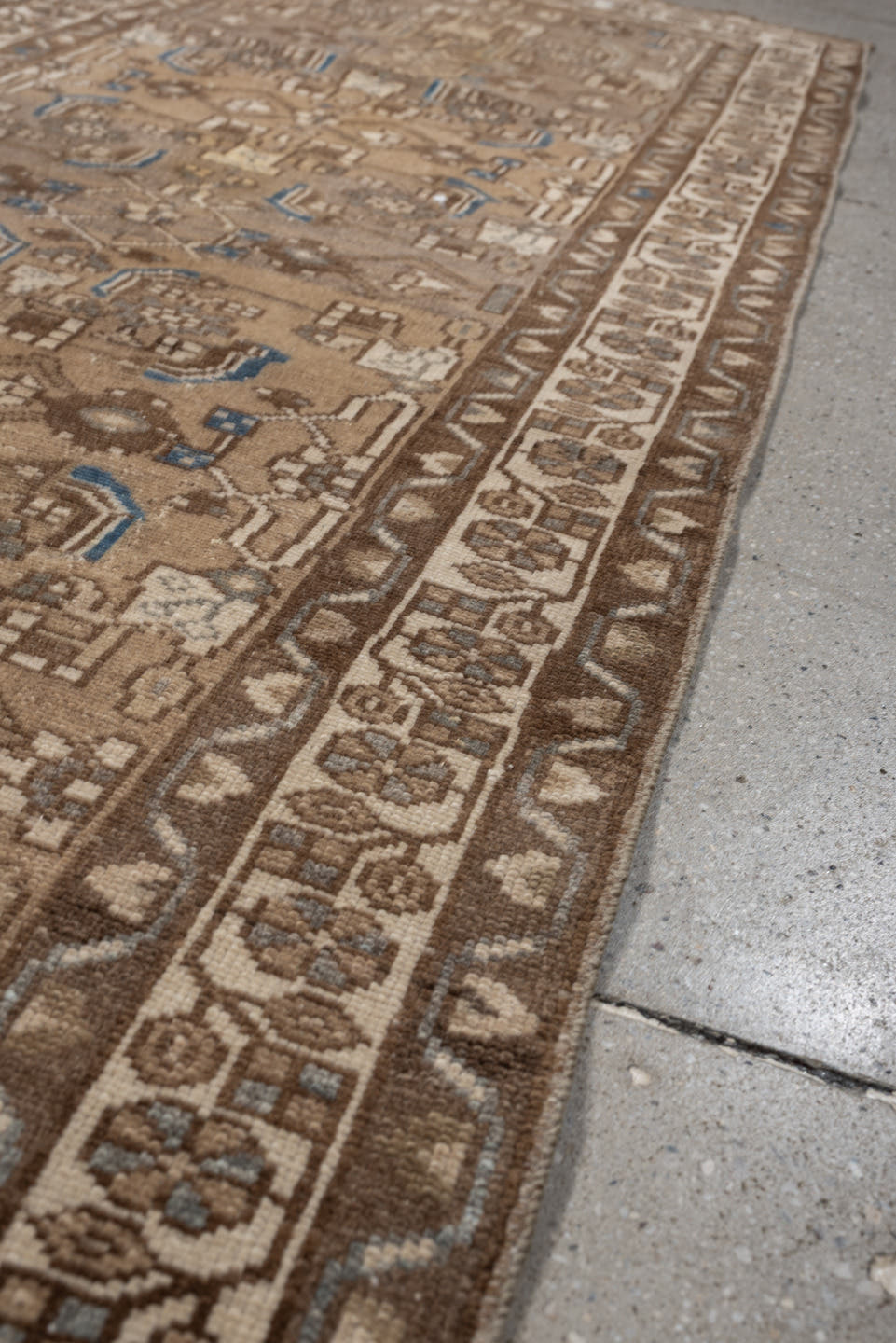 2' x 8' one-of-a-kind handmade antique Hamadan runner rug. Color palette: camel, taupe, ivory, brown, slate, blue, beige