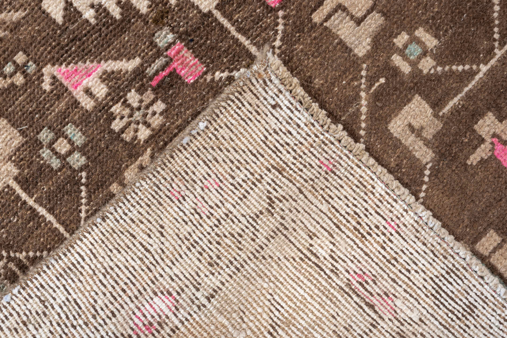2' x 8' one-of-a-kind handmade antique Hamadan runner rug. Color palette: brown, ivory, taupe, sky blue, rose, charcoal