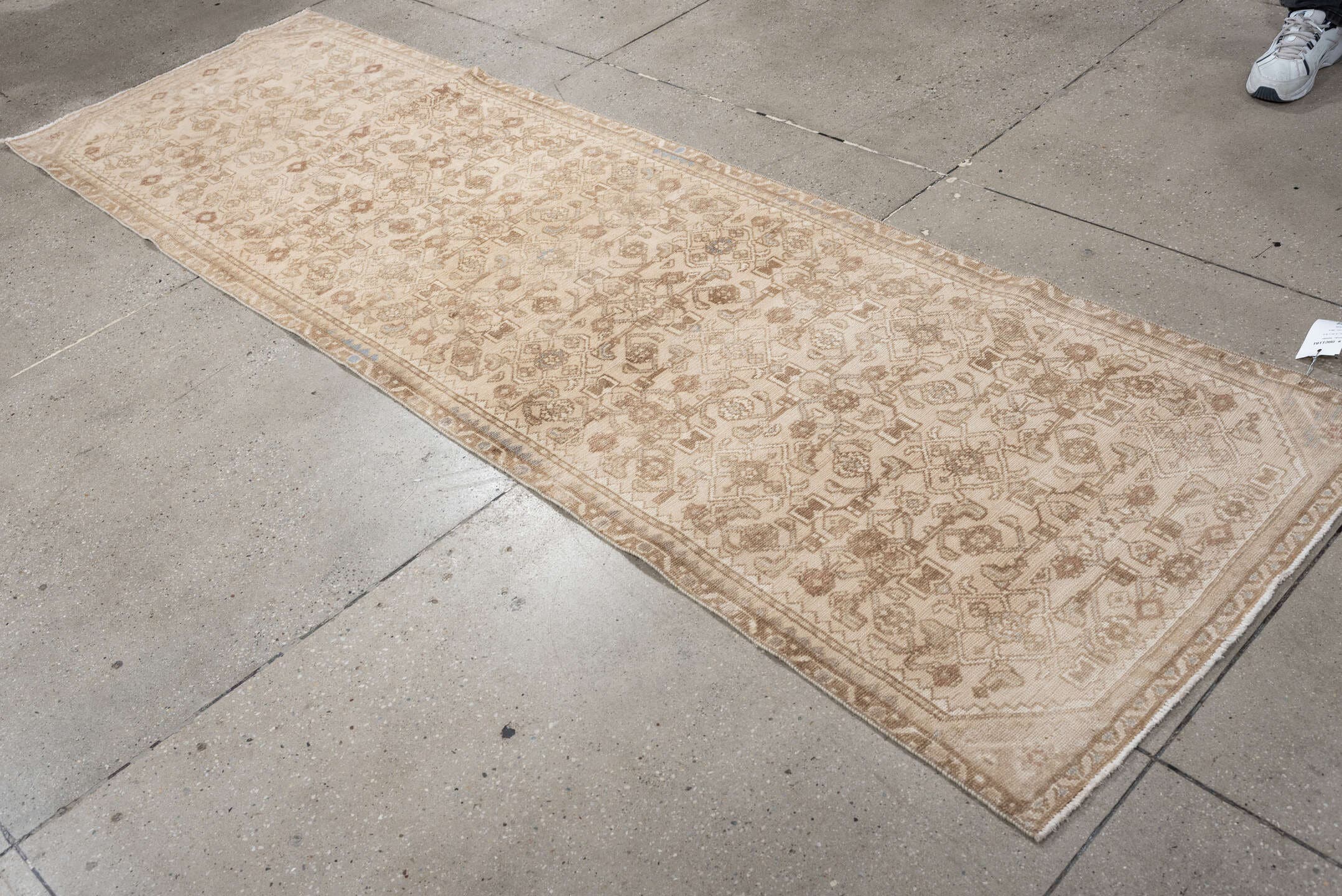 2' x 9' one-of-a-kind handmade antique Hamadan runner rug. Color palette: ivory, camel, taupe, sand, rose, pale_blue, beige