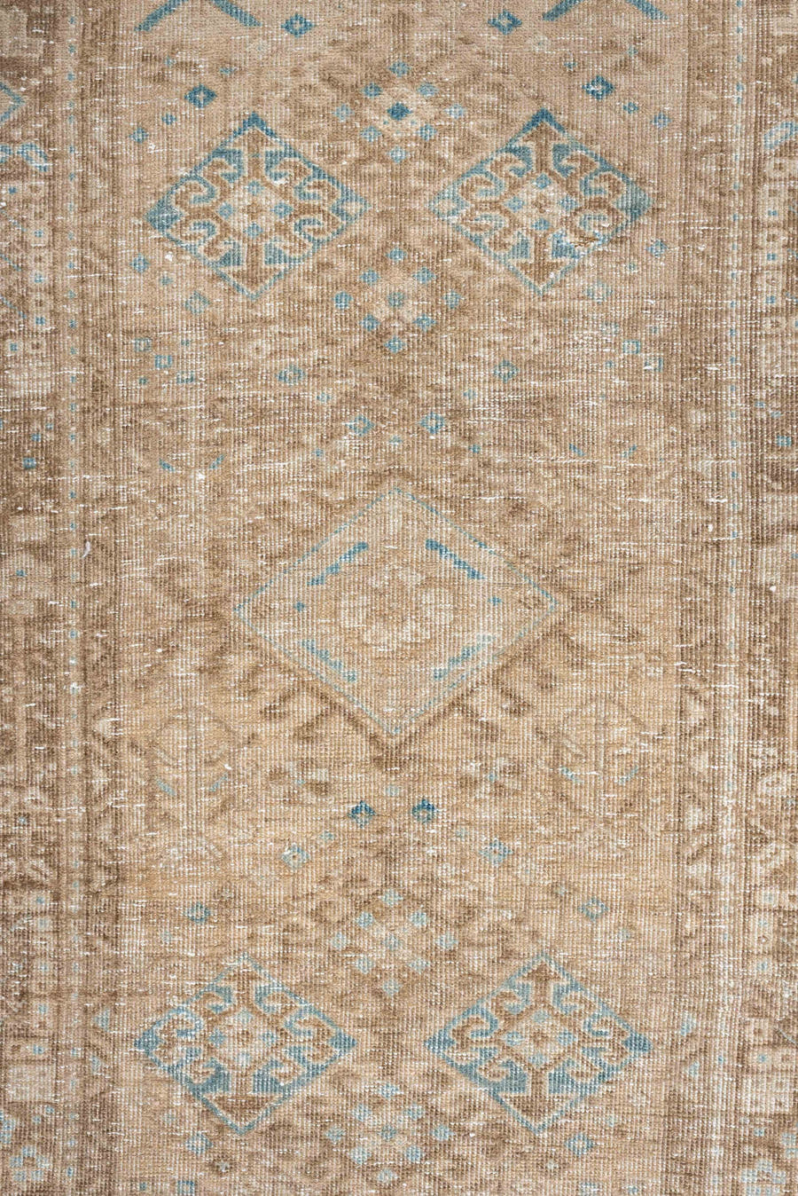 2' x 10' one-of-a-kind handmade antique Sarab runner rug. Color palette: taupe, ivory, sky blue, camel, beige, sand
