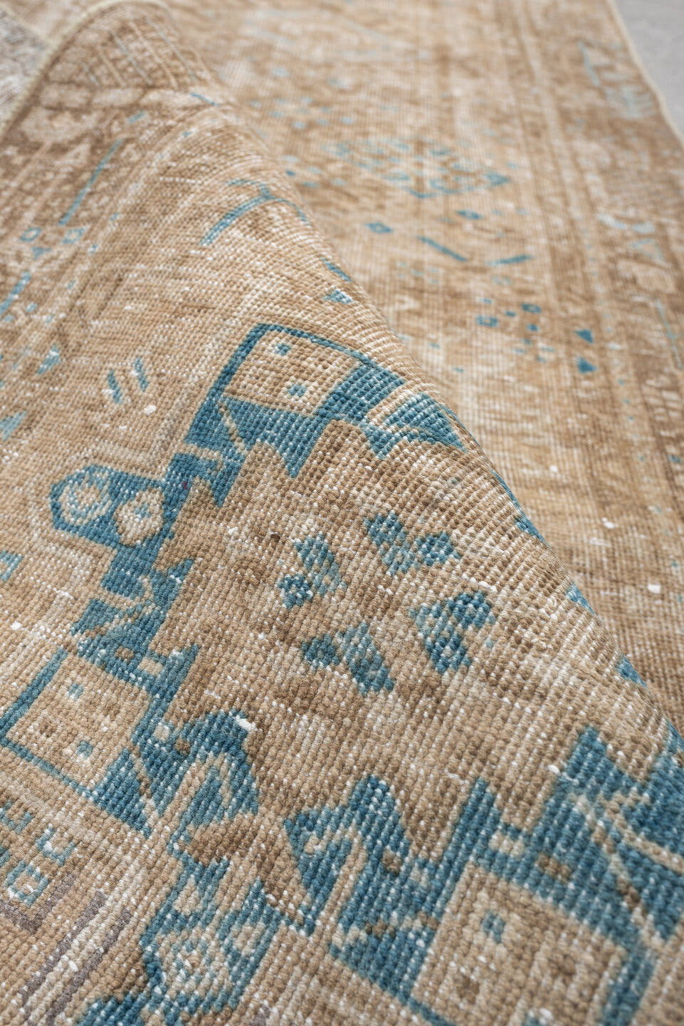 2' x 10' one-of-a-kind handmade antique Sarab runner rug. Color palette: taupe, ivory, sky blue, camel, beige, sand