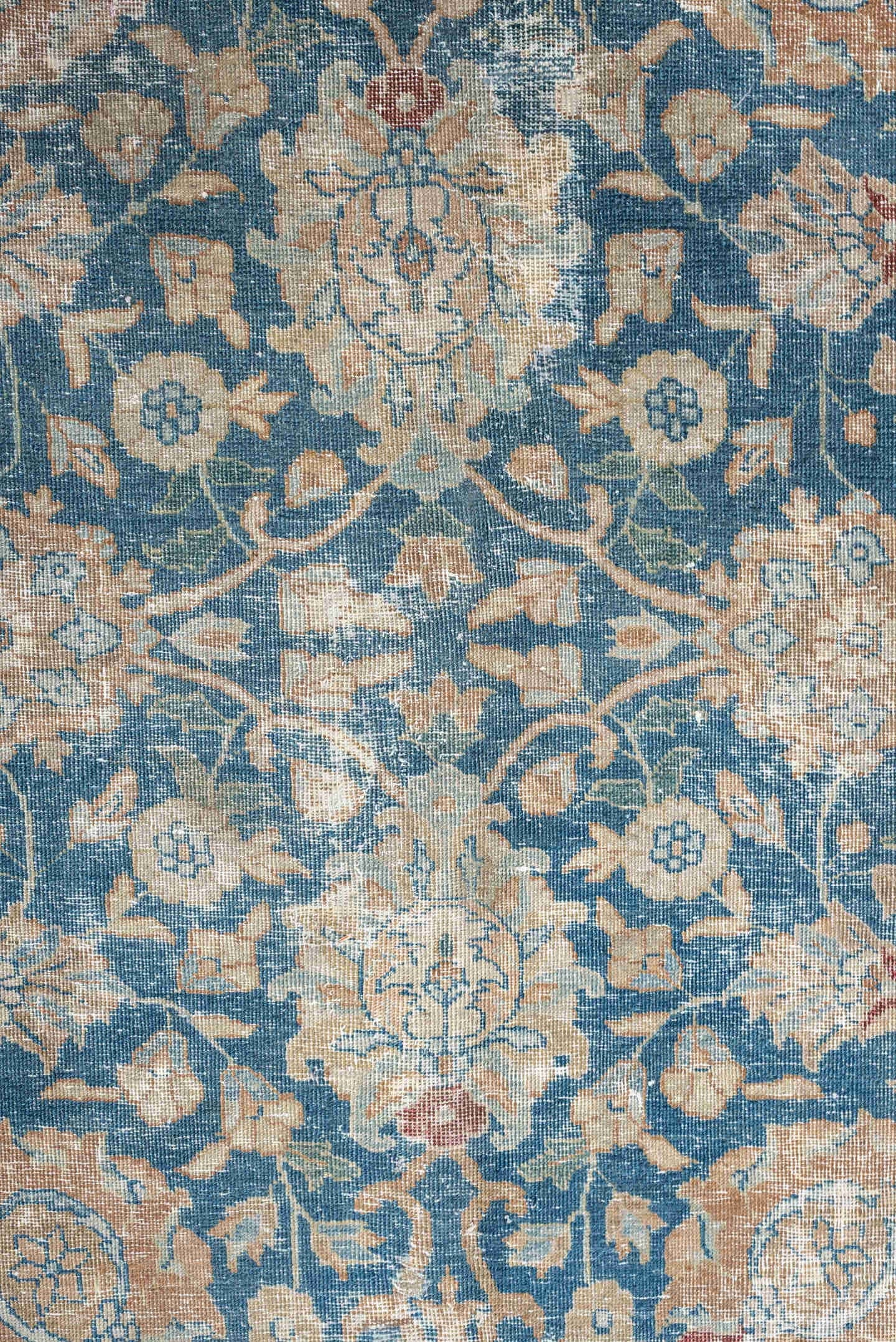 10' x 12' one-of-a-kind handmade antique Tabriz large size rug. Color palette: blue, ivory, beige, blush, terracotta, taupe