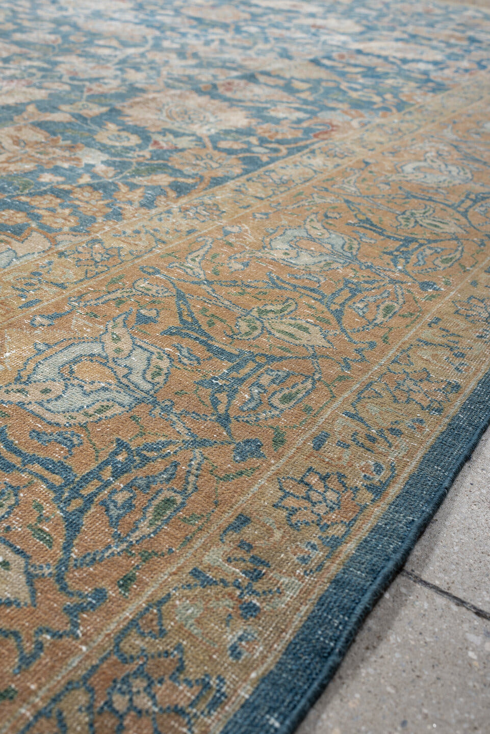 10' x 12' one-of-a-kind handmade antique Tabriz large size rug. Color palette: blue, ivory, beige, blush, terracotta, taupe