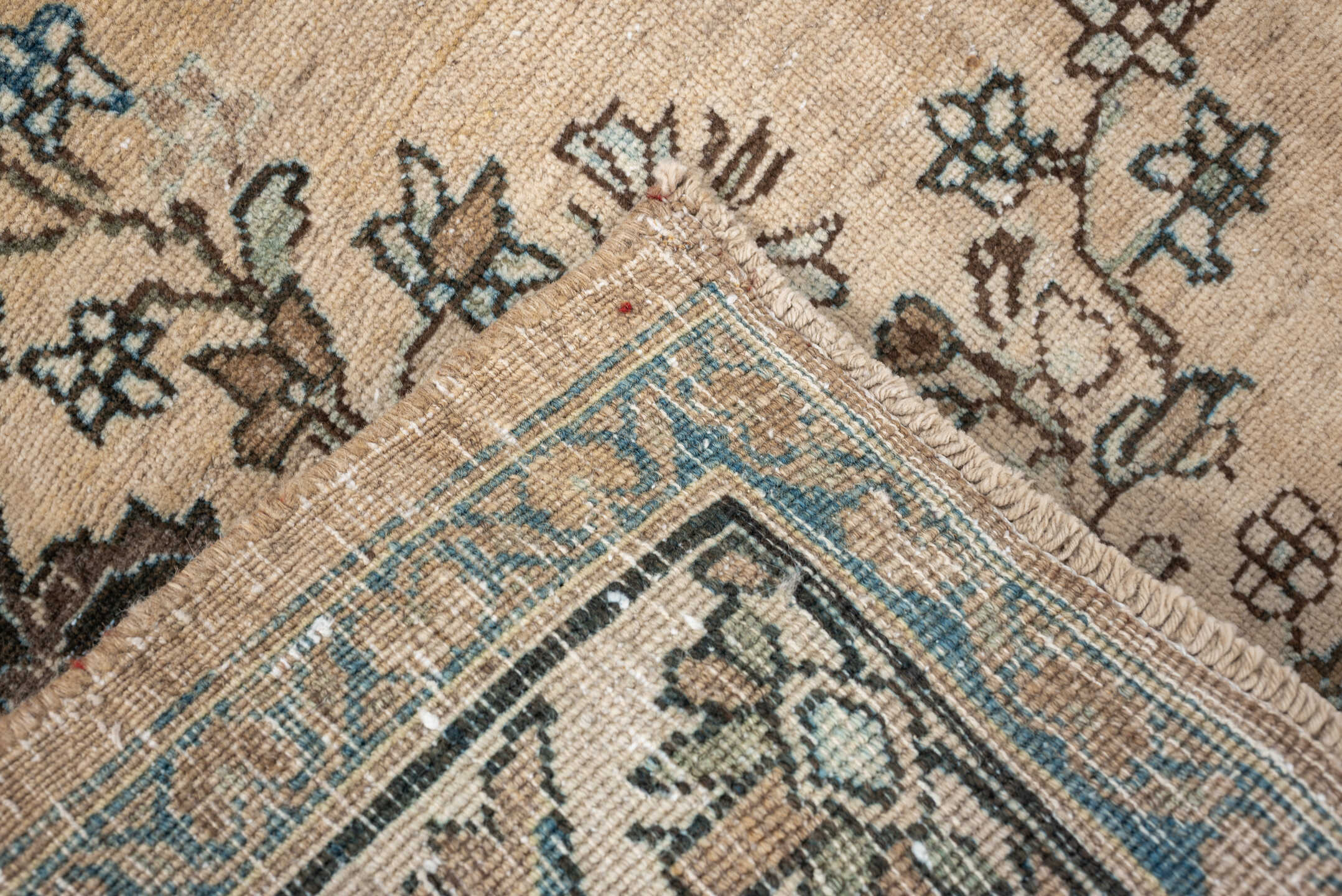 4' x 6' one-of-a-kind handmade antique Tabriz rug. Color palette: ivory, sky blue, slate, charcoal, taupe, camel, light blue