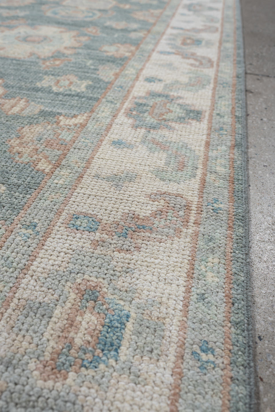 3' x 12' one-of-a-kind handmade vintage Oushak runner rug. Color palette: aqua, ivory, beige, taupe, pale blue, sand, teal