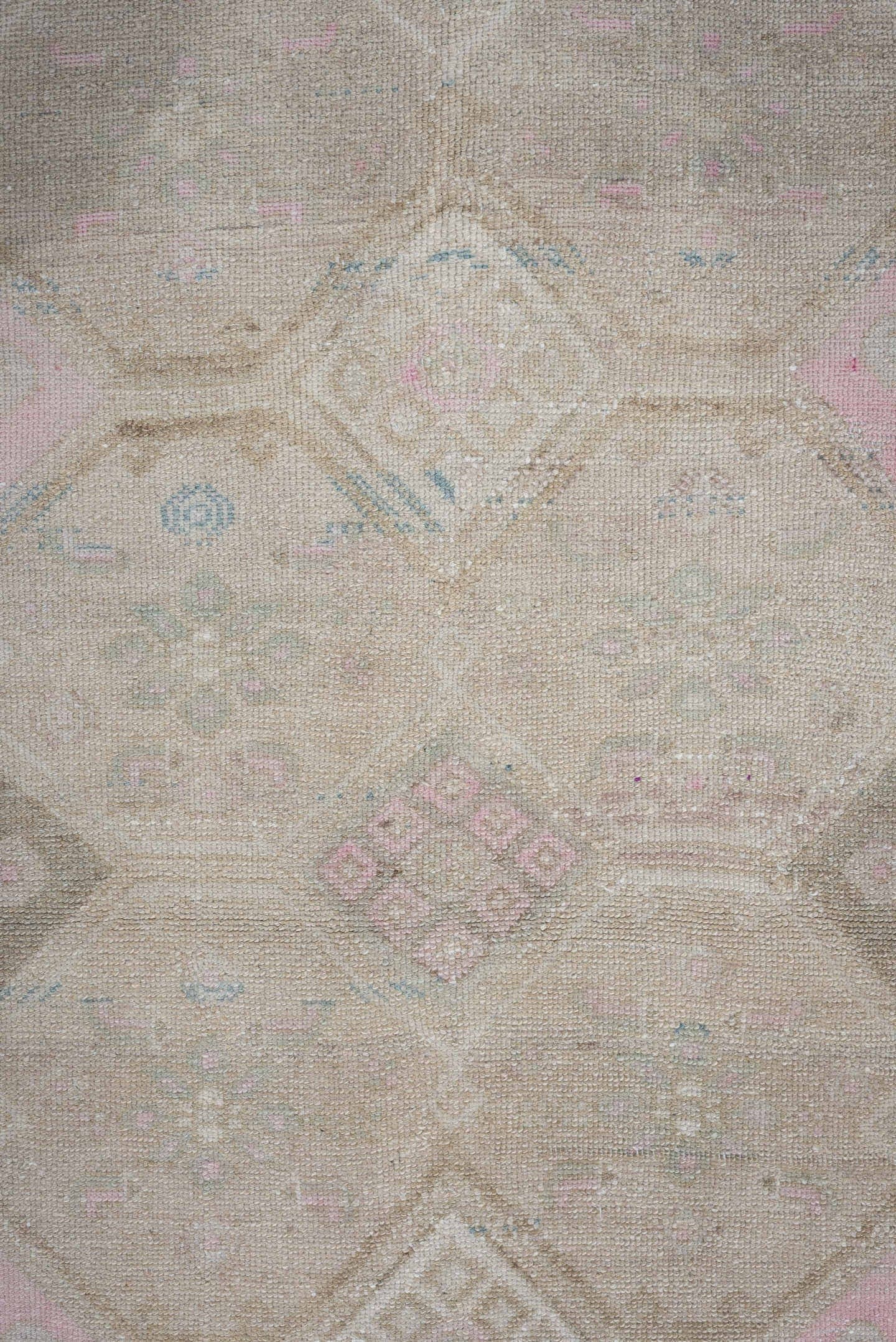 3' x 12' one-of-a-kind handmade antique Hamadan runner rug. Color palette: ivory, taupe, sky blue, blush, camel, sage, rose