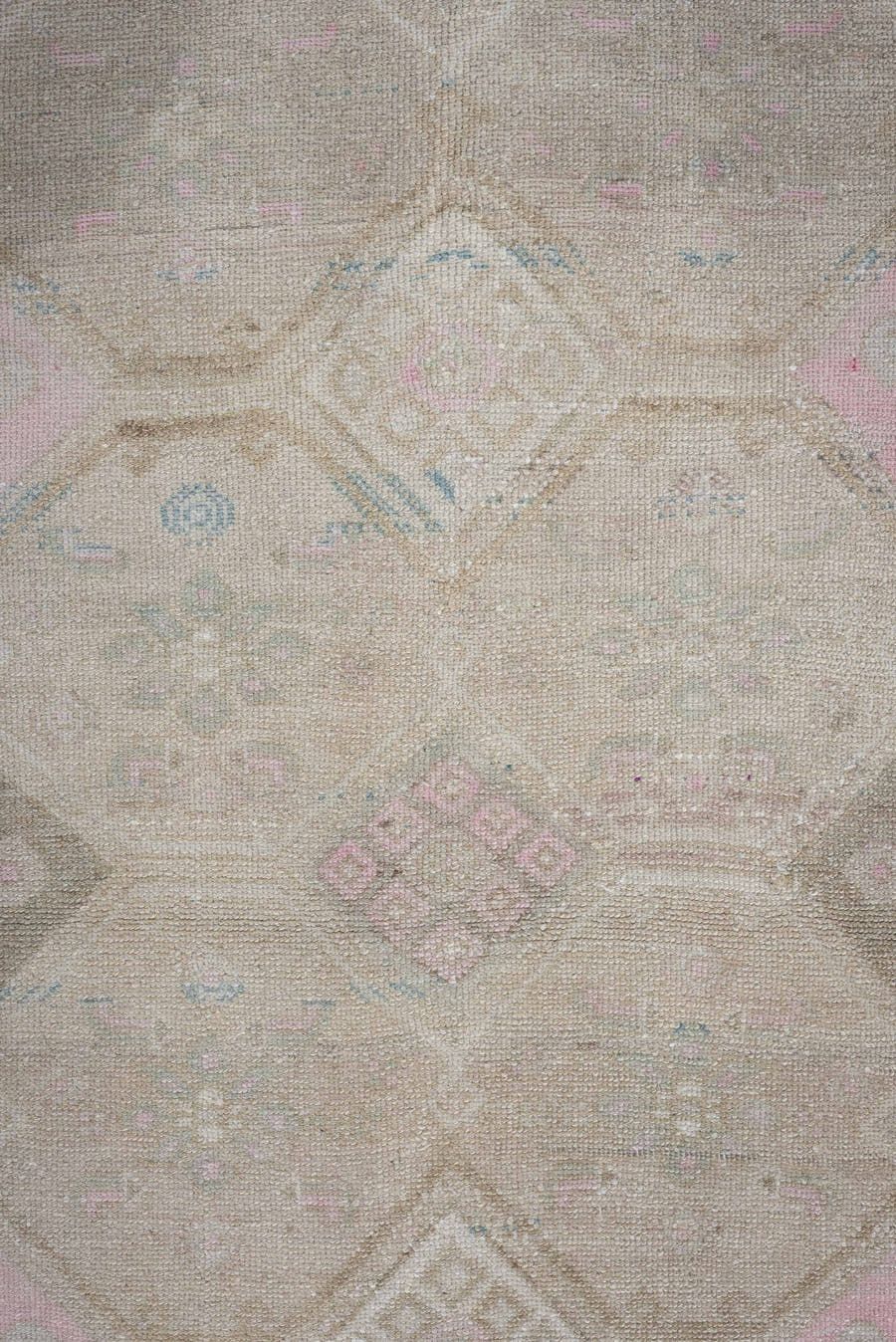 3' x 12' one-of-a-kind handmade antique Hamadan runner rug. Color palette: ivory, taupe, sky blue, blush, camel, sage, rose
