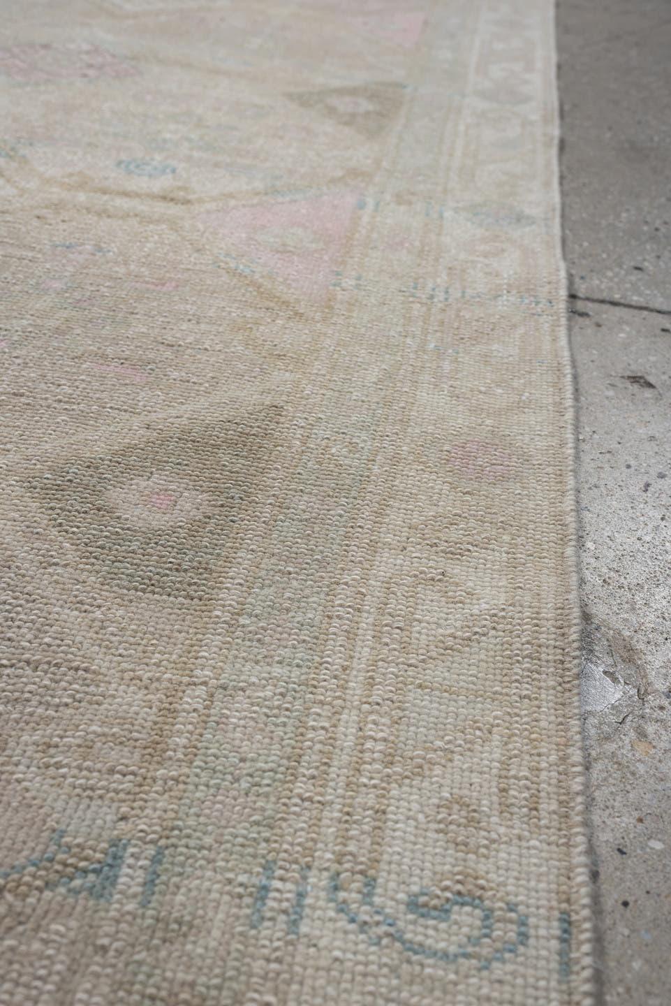 3' x 12' one-of-a-kind handmade antique Hamadan runner rug. Color palette: ivory, taupe, sky blue, blush, camel, sage, rose
