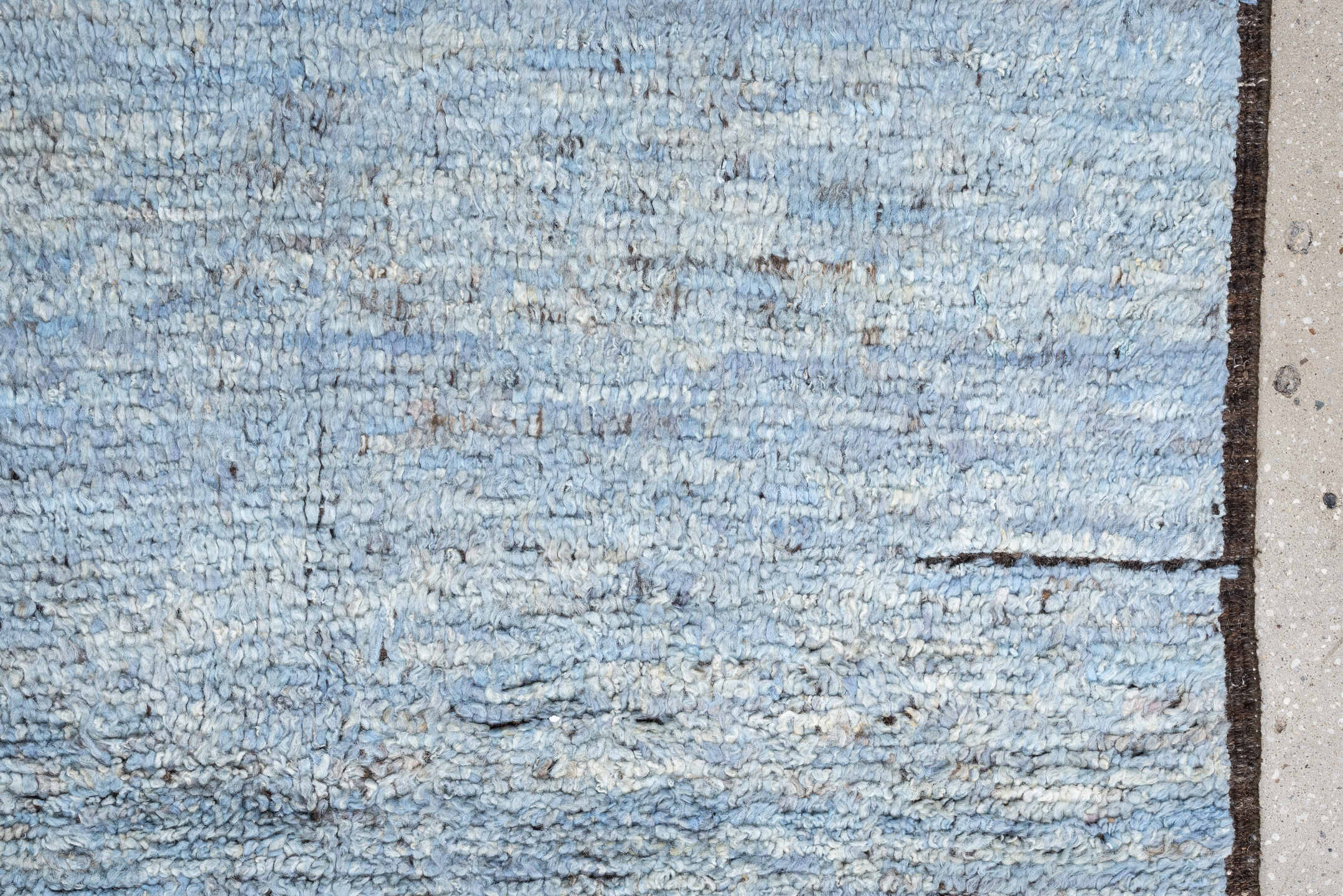 8' x 10' one-of-a-kind handmade vintage Tulu large size rug. Color palette: powder blue, brown, ivory, charcoal, light blue