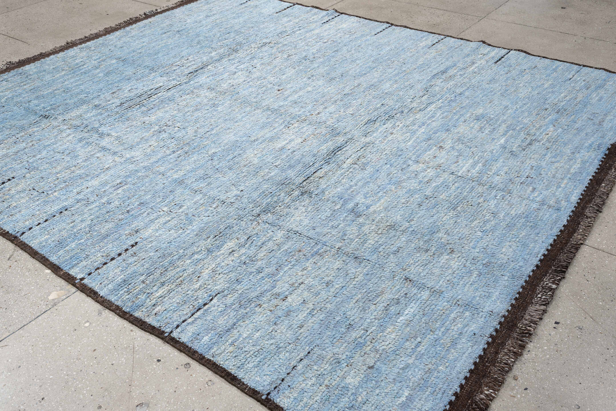 8' x 10' one-of-a-kind handmade vintage Tulu large size rug. Color palette: powder blue, brown, ivory, charcoal, light blue