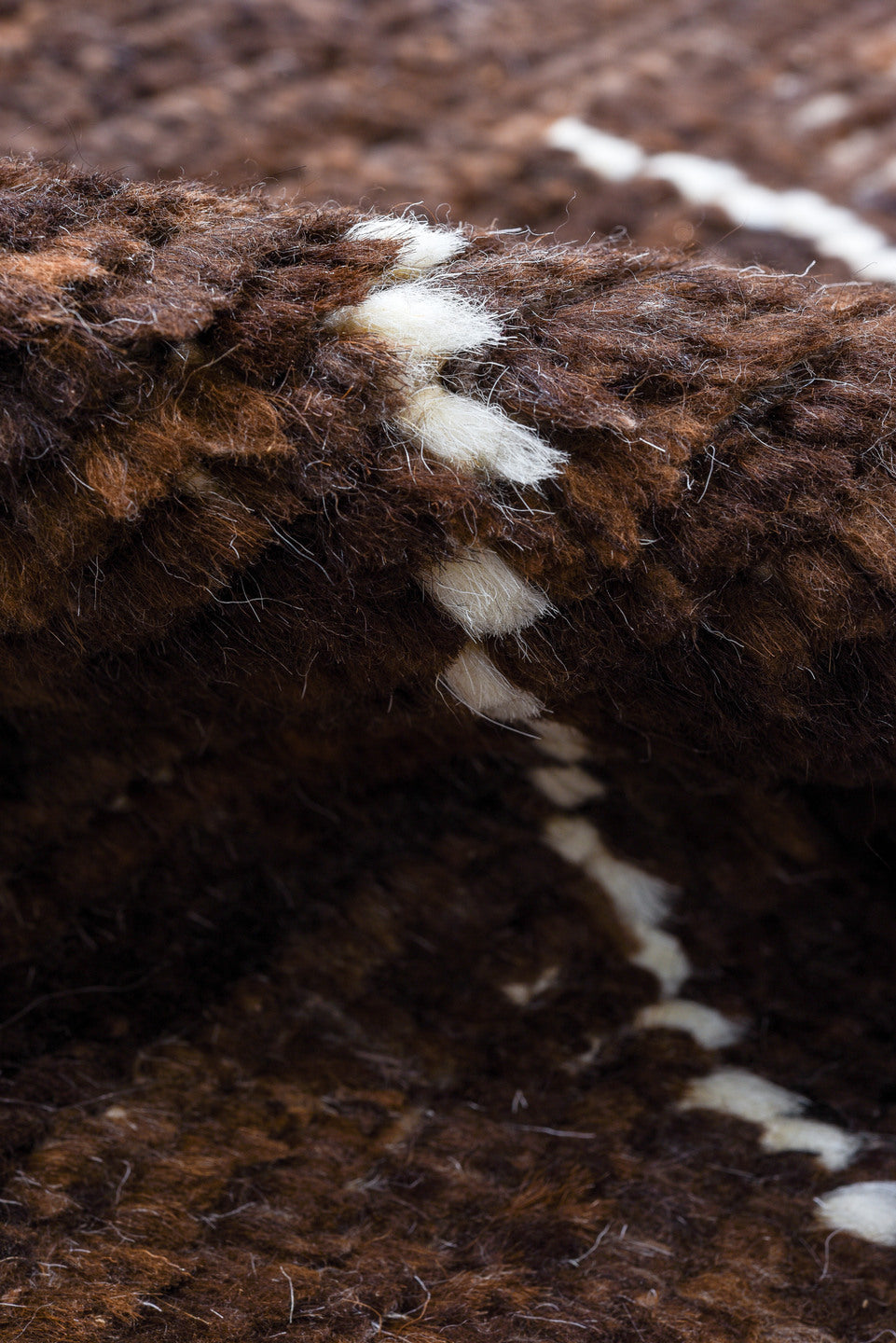 8' x 9' one-of-a-kind handmade vintage Tulu rug. Color palette: brown, ivory, espresso, taupe, black, beige, gray