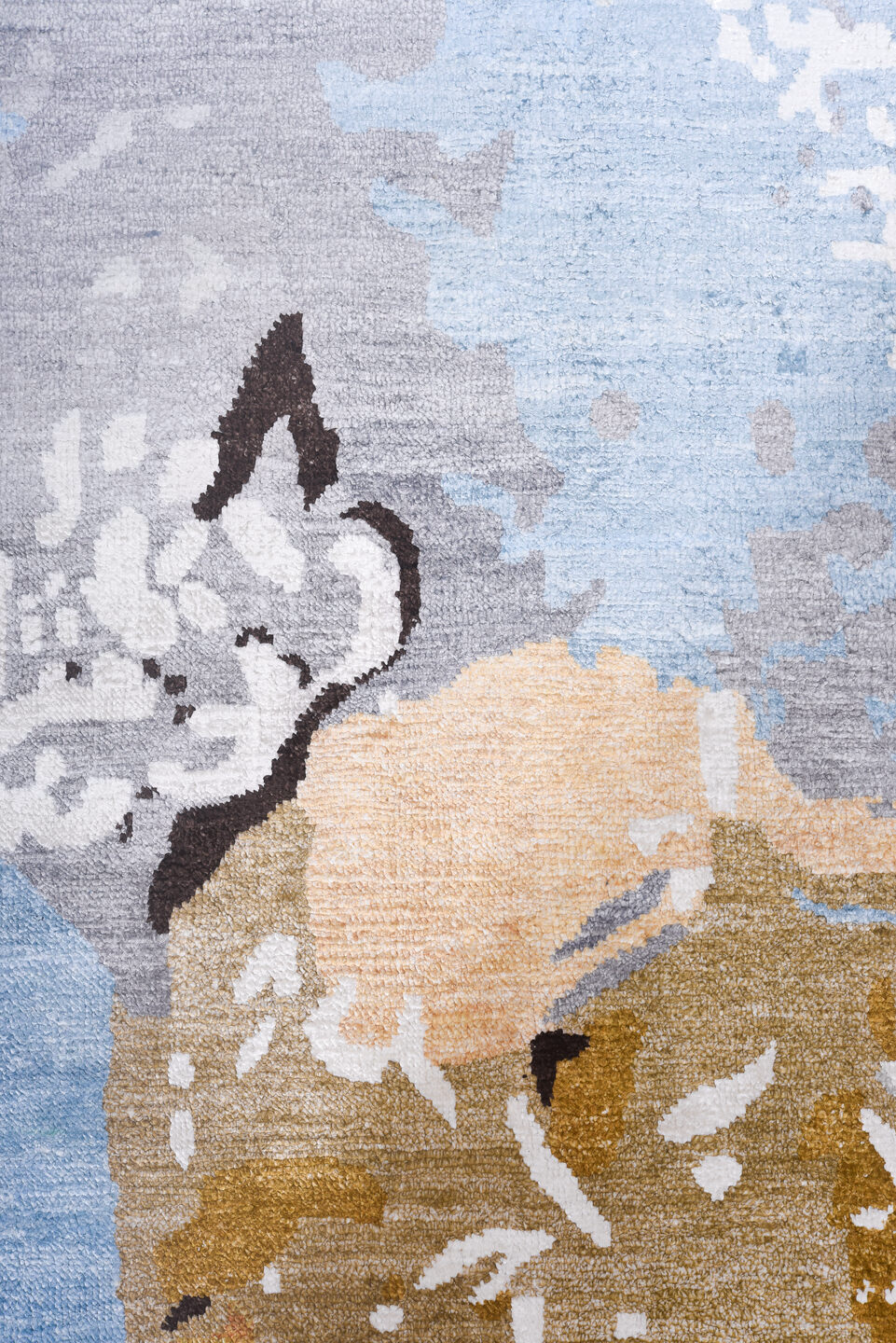 8' x 9' one-of-a-kind handmade vintage Contemporary rug. Color palette: blue, brown, burlywood, gainsboro, gray, light blue