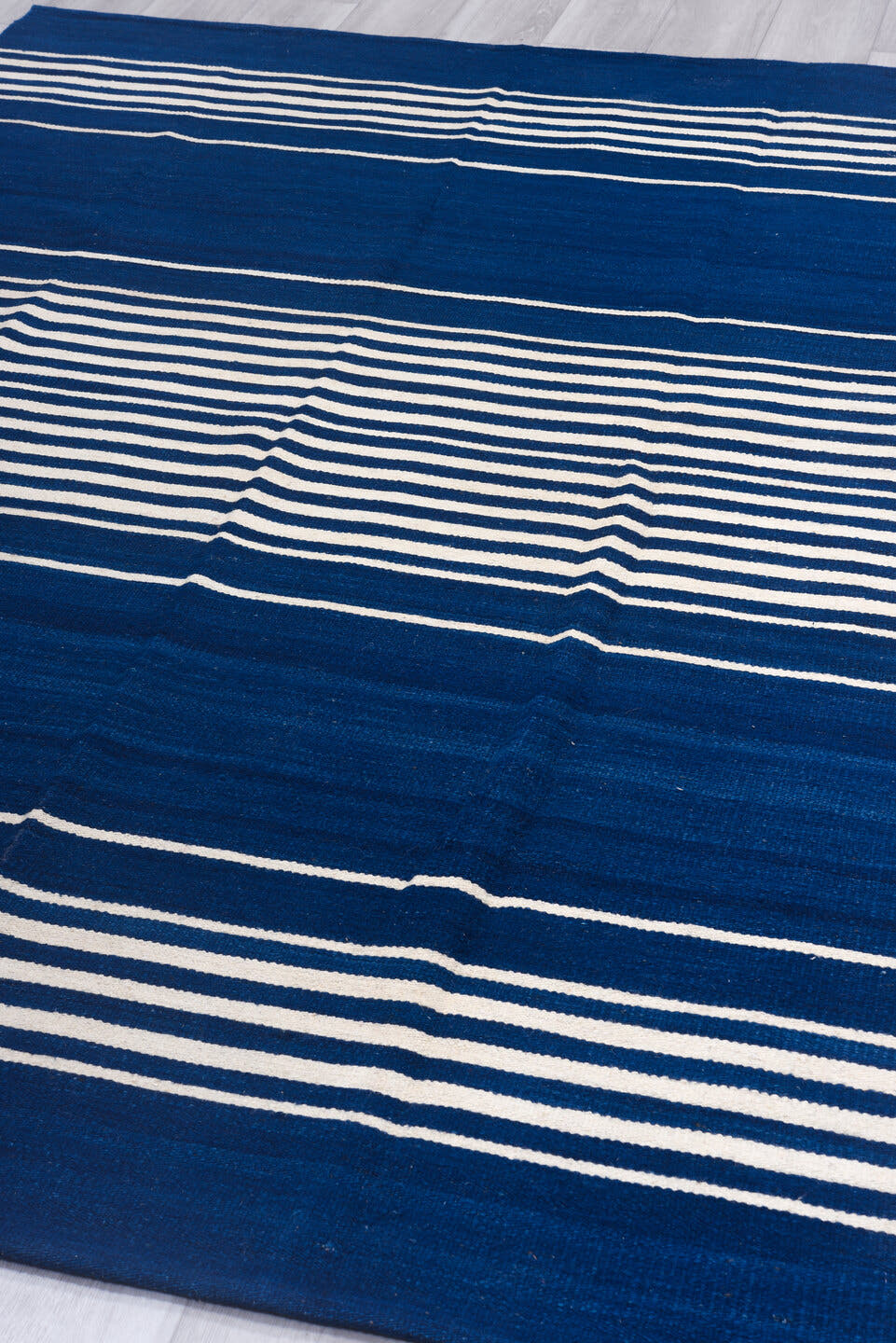 6' x 8' one-of-a-kind handmade vintage Kilim medium size rug. Color palette: indigo, ivory, purple
